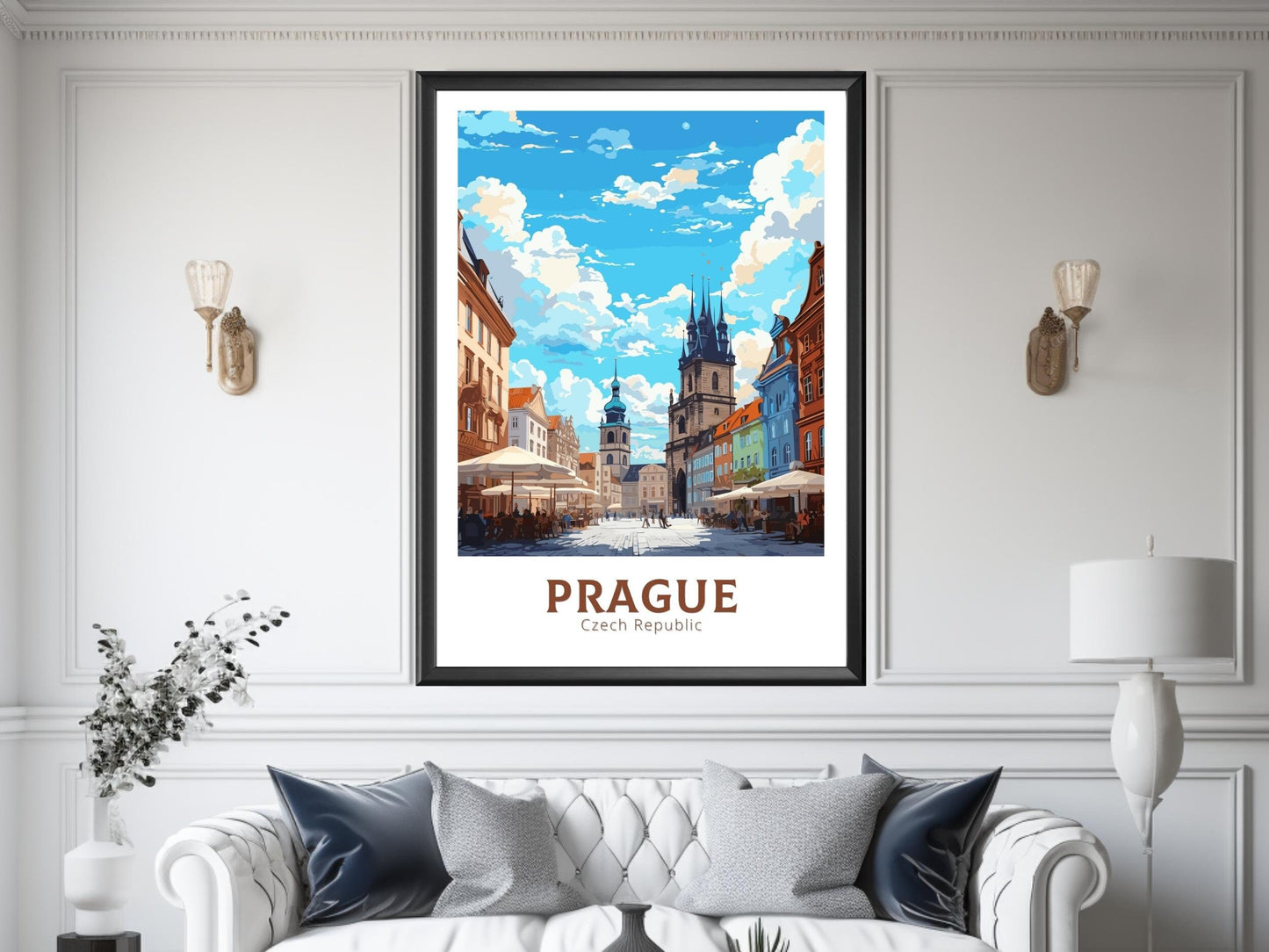 Prague Poster | Old Town Square | Prague Illustration | Prague Print | Prague Wall Art | Czechia Print | Prague Home Decor | ID 655