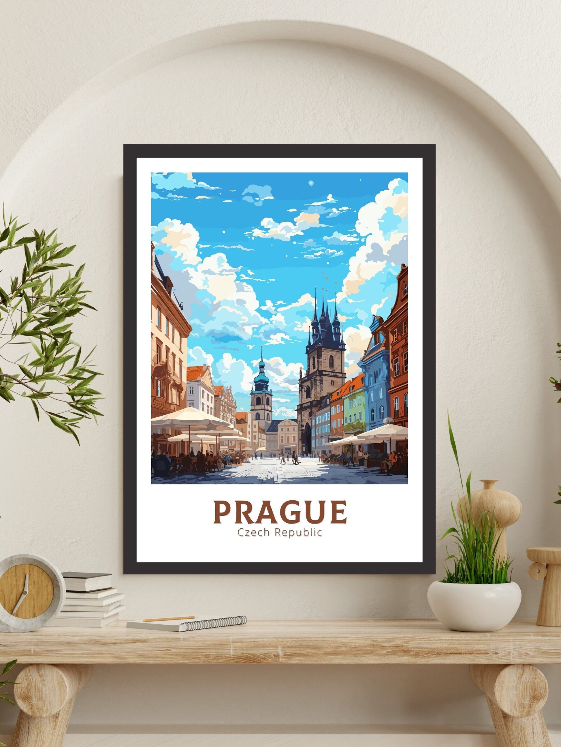 Prague Poster | Old Town Square | Prague Illustration | Prague Print | Prague Wall Art | Czechia Print | Prague Home Decor | ID 655