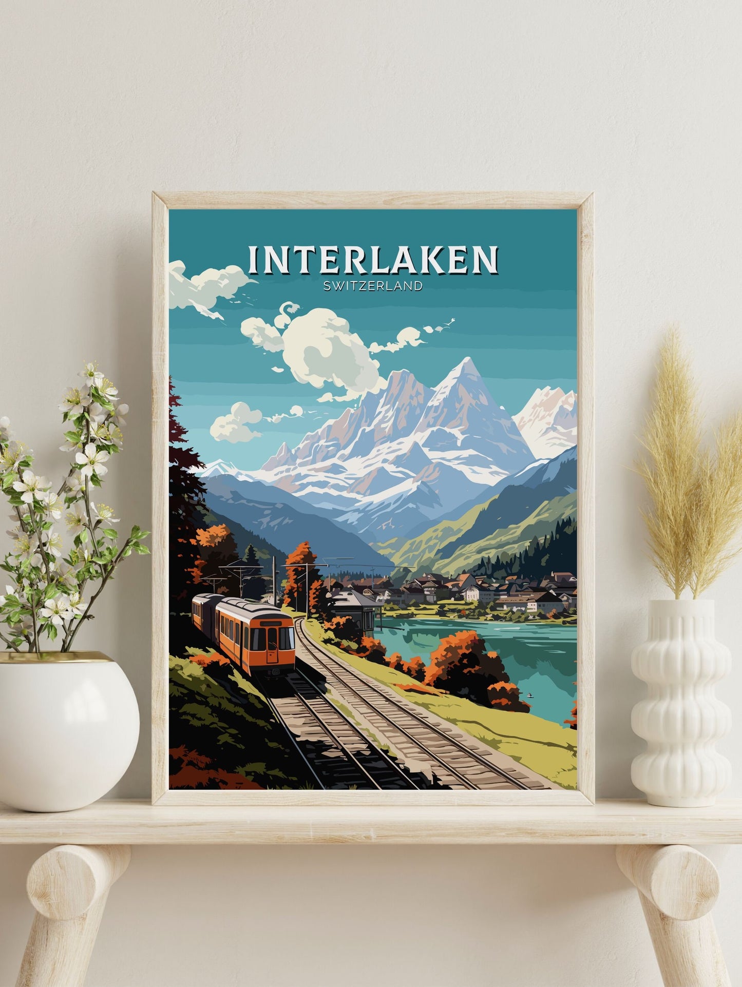 Interlaken Travel Poster | Interlaken Print | Interlaken Illustration | Interlaken Wall Art | Switzerland Print | Interlaken Art | ID 675