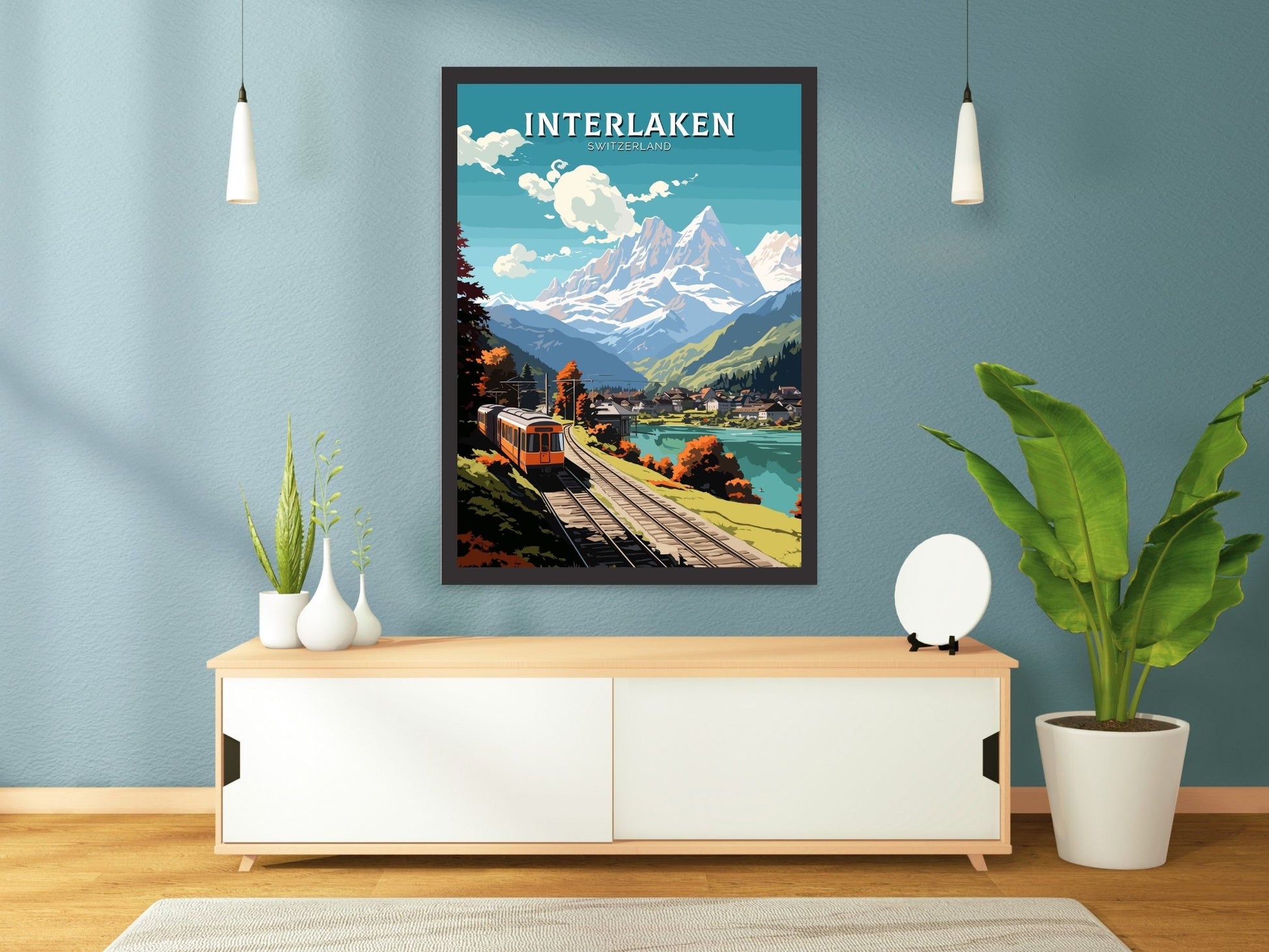 Interlaken Travel Poster | Interlaken Print | Interlaken Illustration | Interlaken Wall Art | Switzerland Print | Interlaken Art | ID 675