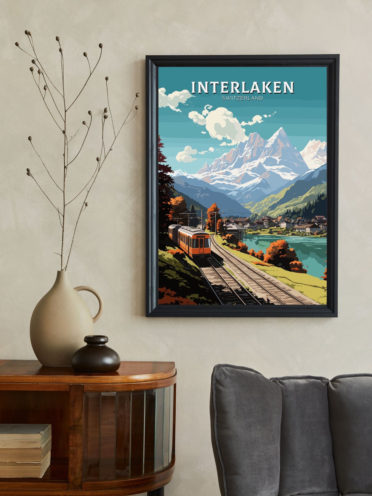 Interlaken Travel Poster | Interlaken Print | Interlaken Illustration | Interlaken Wall Art | Switzerland Print | Interlaken Art | ID 675