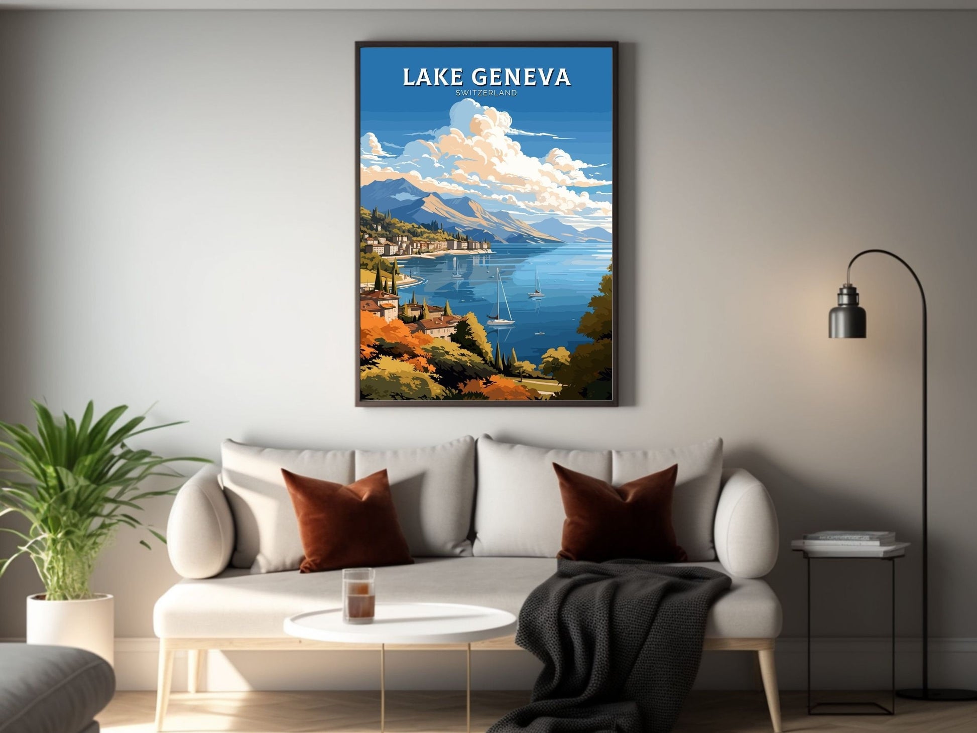 Lake Geneva Travel Poster | Lake Geneva Travel Print | Geneva Illustration | Geneva Wall Art | Switzerland Print | Geneva Artwork | ID 677