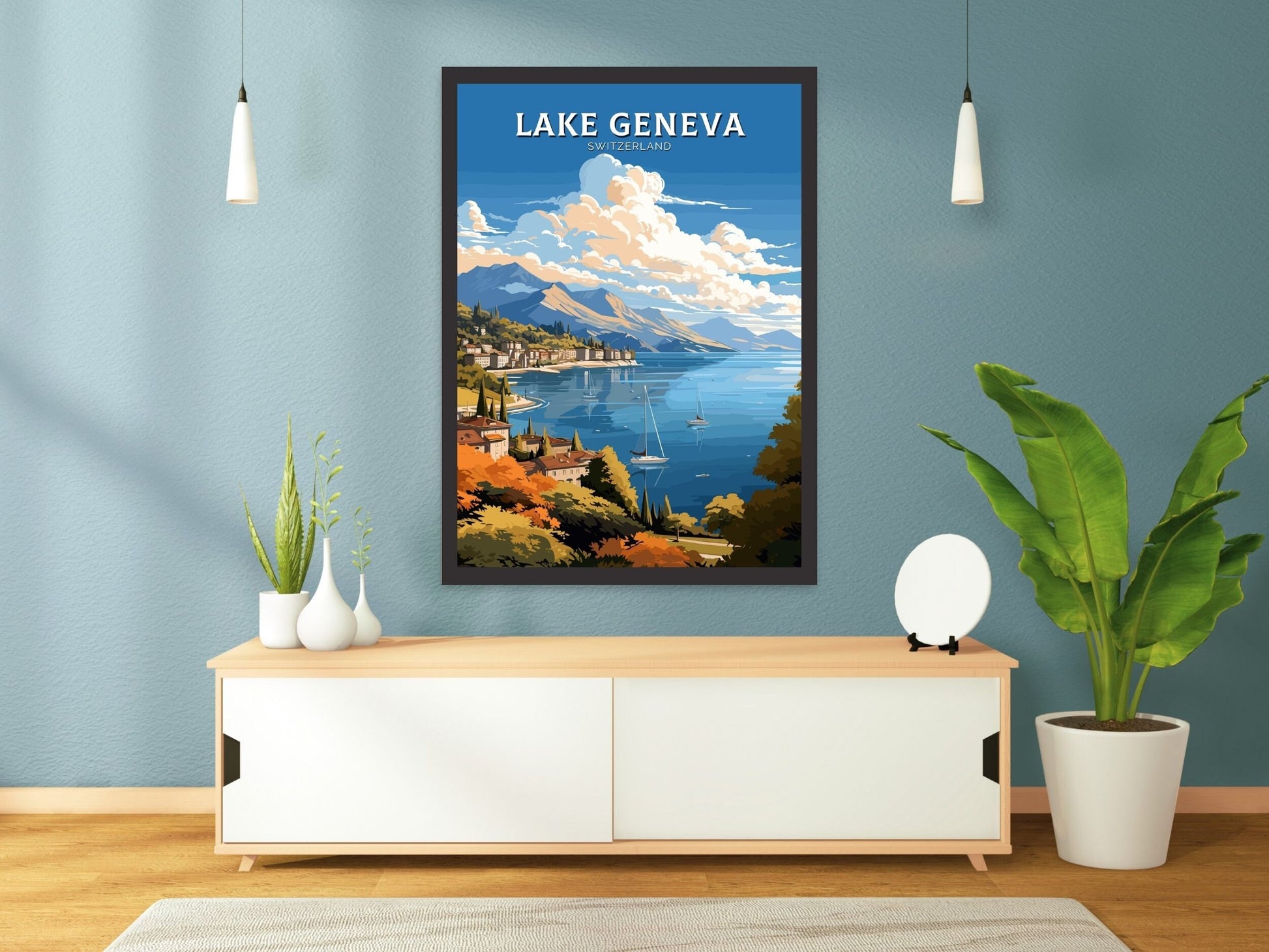 Lake Geneva Travel Poster | Lake Geneva Travel Print | Geneva Illustration | Geneva Wall Art | Switzerland Print | Geneva Artwork | ID 677