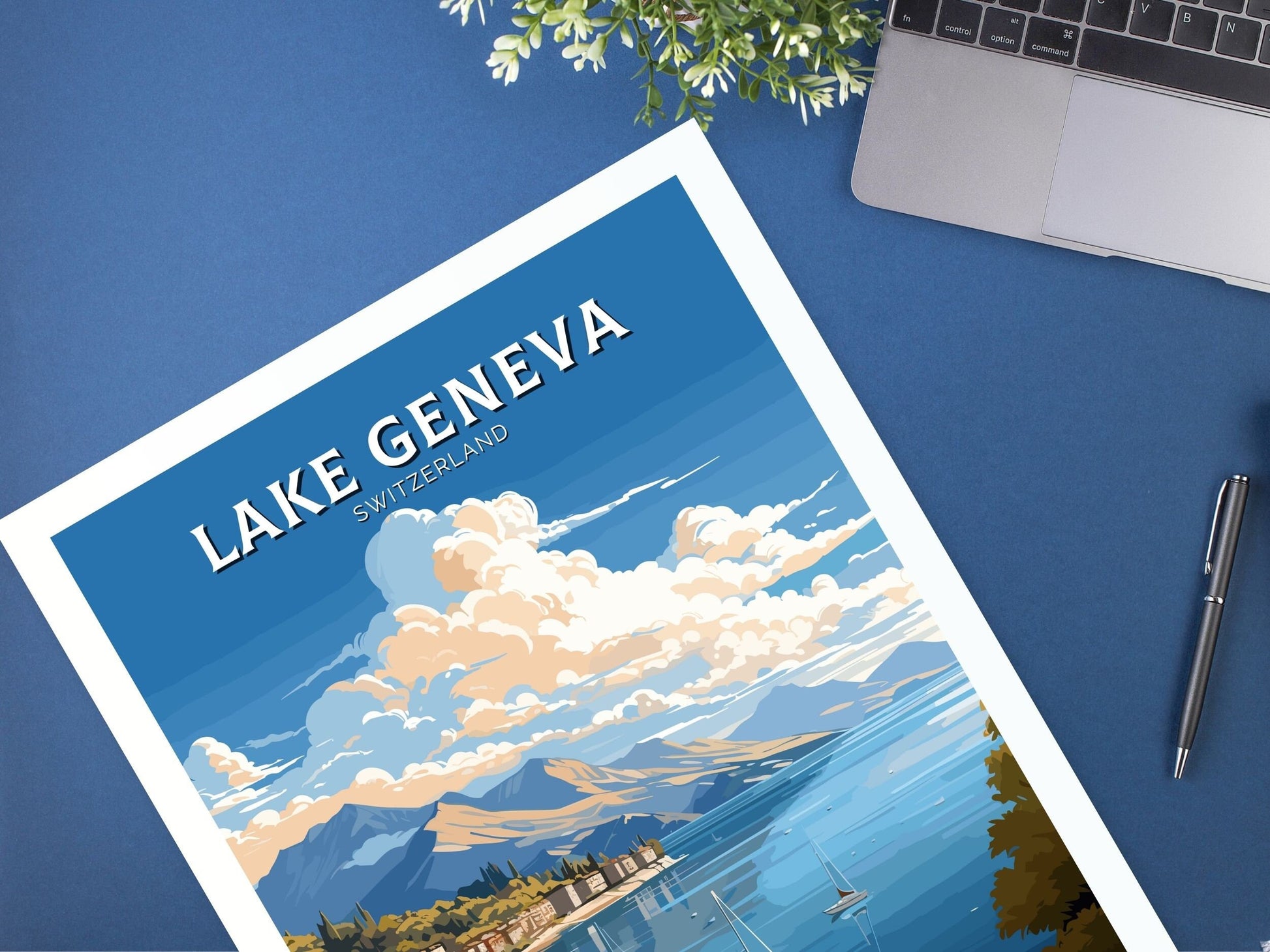 Lake Geneva Travel Poster | Lake Geneva Travel Print | Geneva Illustration | Geneva Wall Art | Switzerland Print | Geneva Artwork | ID 677