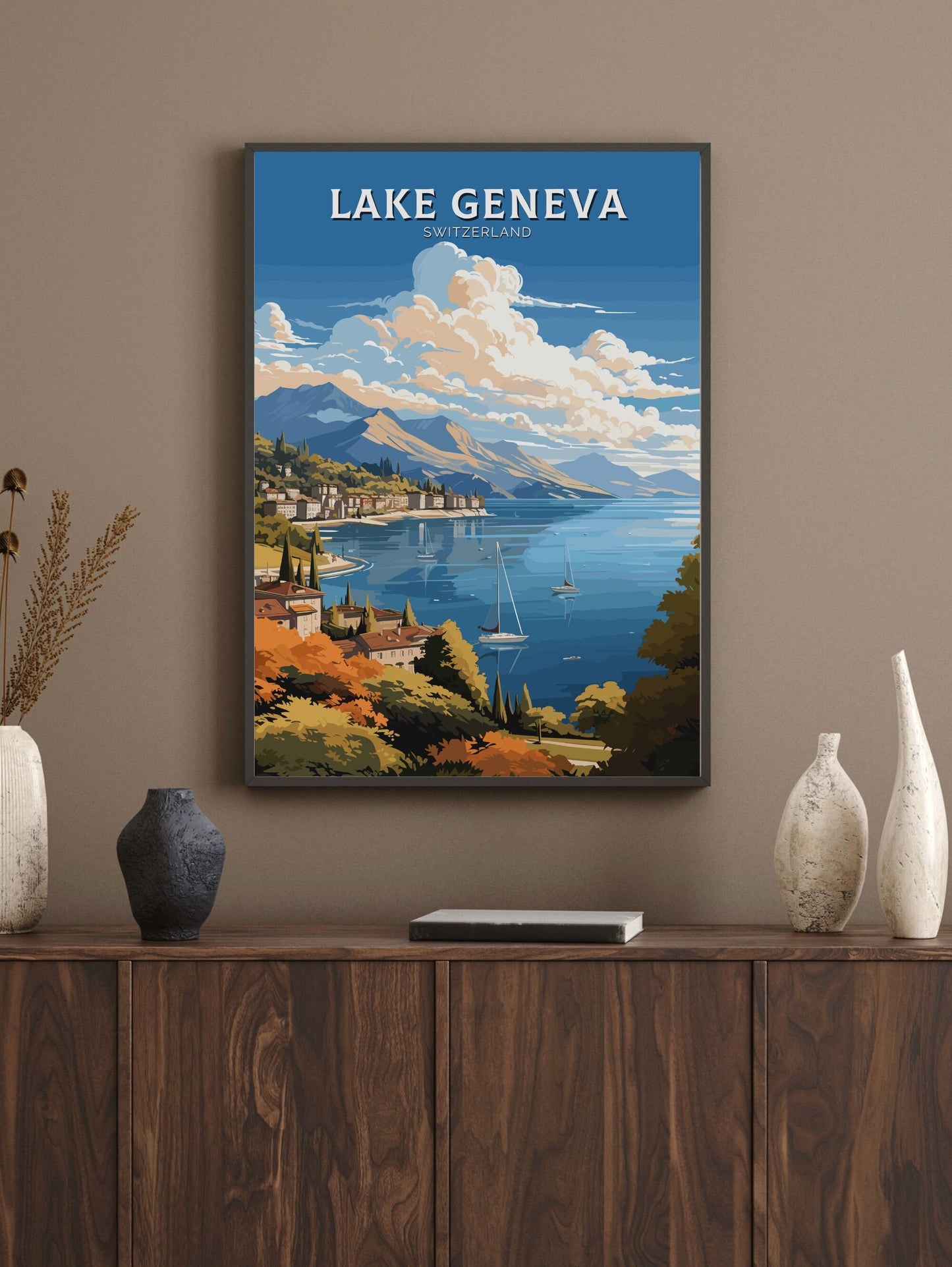 Lake Geneva Travel Poster | Lake Geneva Travel Print | Geneva Illustration | Geneva Wall Art | Switzerland Print | Geneva Artwork | ID 677