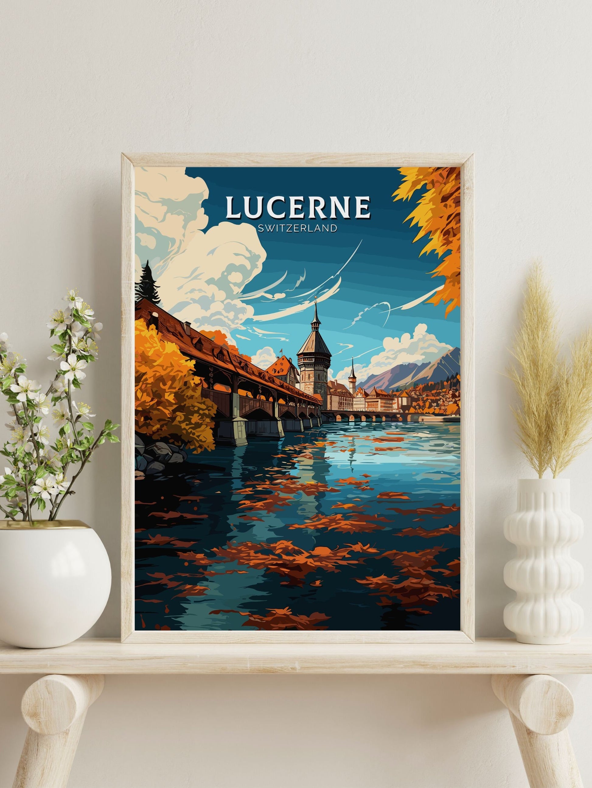 Lucerne Travel Poster | Lucerne Travel Print | Lucerne Illustration | Lucerne Wall Art | Switzerland Print | Lucerne Artwork | ID 678