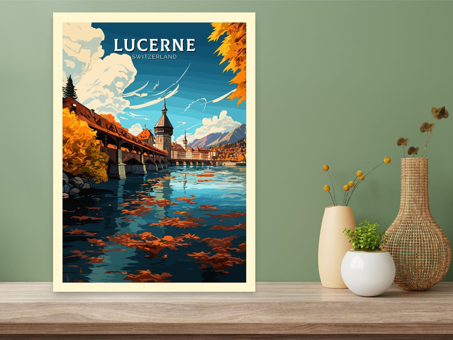 Lucerne Travel Poster | Lucerne Travel Print | Lucerne Illustration | Lucerne Wall Art | Switzerland Print | Lucerne Artwork | ID 678