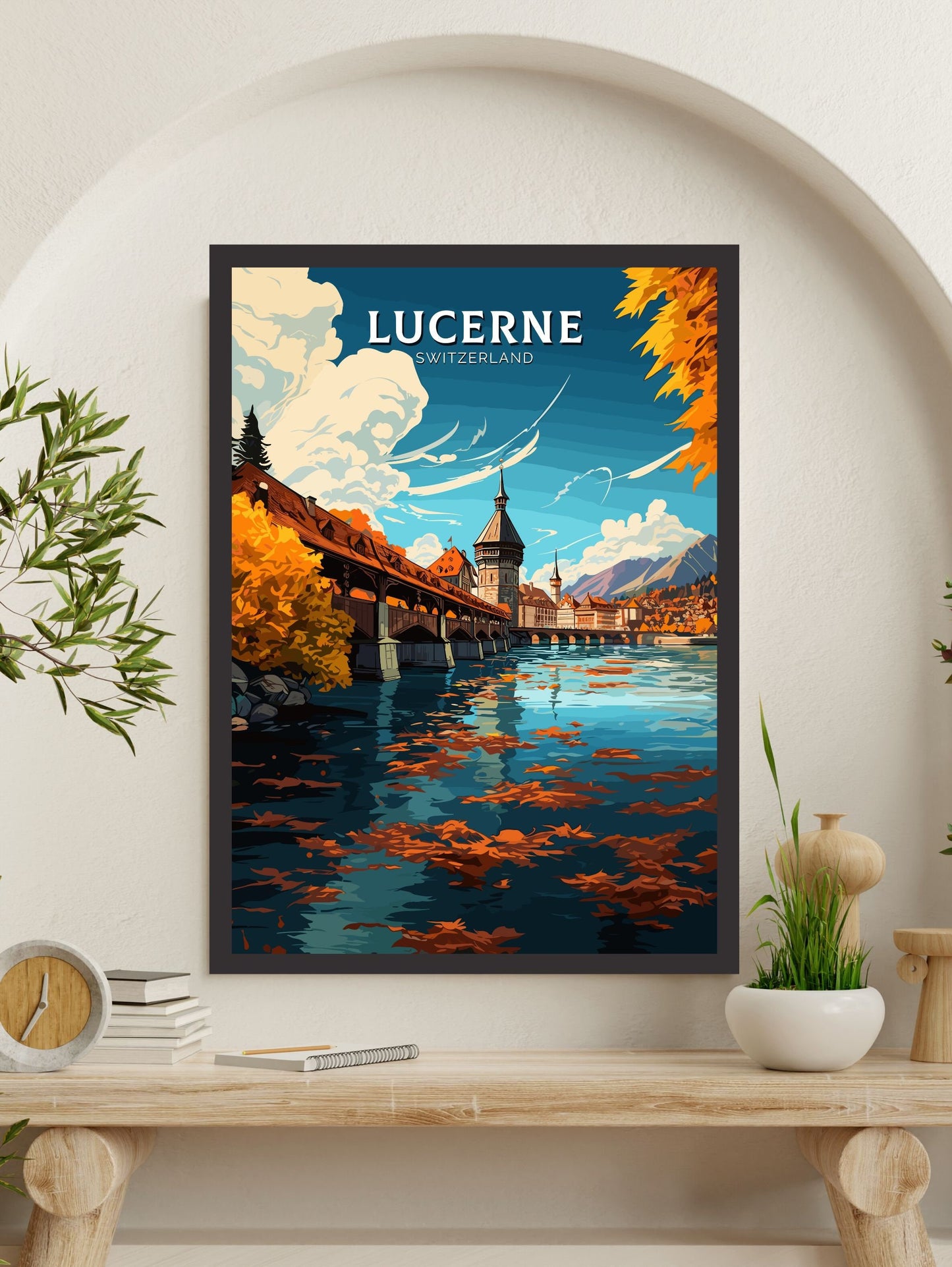 Lucerne Travel Poster | Lucerne Travel Print | Lucerne Illustration | Lucerne Wall Art | Switzerland Print | Lucerne Artwork | ID 678