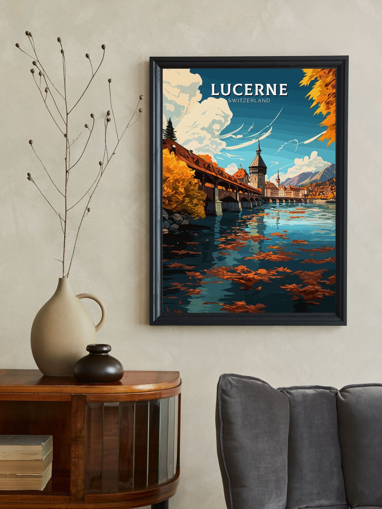 Lucerne Travel Poster | Lucerne Travel Print | Lucerne Illustration | Lucerne Wall Art | Switzerland Print | Lucerne Artwork | ID 678