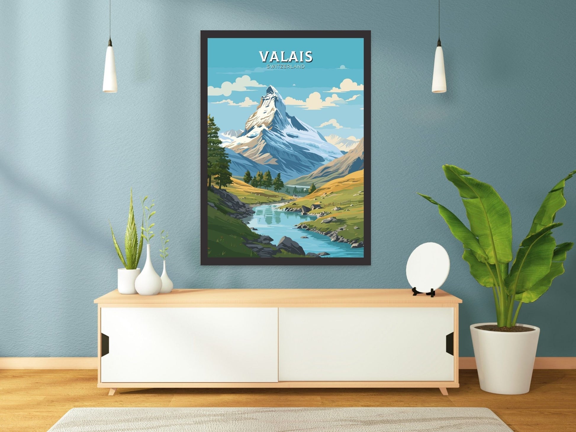 Valais Travel Poster | Valais Travel Print | Valais Illustration | Valais Wall Art | Switzerland Print | Valais Artwork | Valais Art ID 679