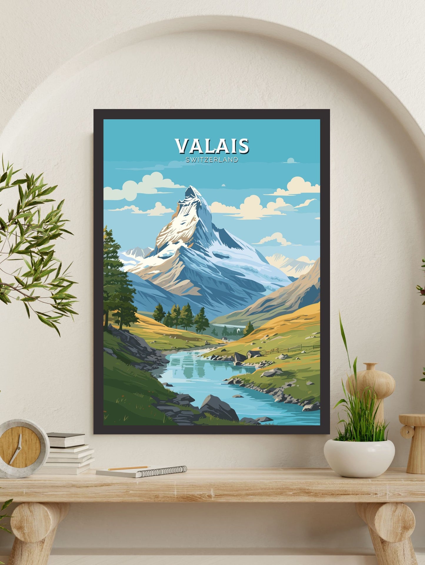 Valais Travel Poster | Valais Travel Print | Valais Illustration | Valais Wall Art | Switzerland Print | Valais Artwork | Valais Art ID 679