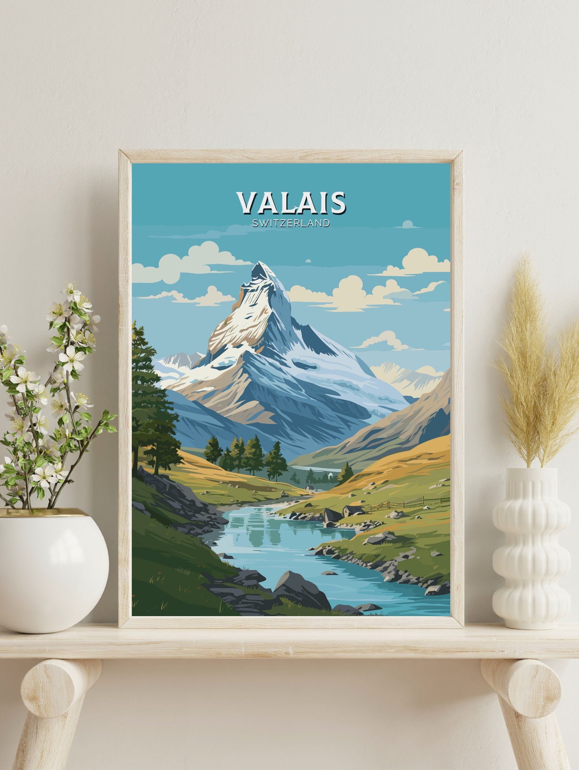 Valais Travel Poster | Valais Travel Print | Valais Illustration | Valais Wall Art | Switzerland Print | Valais Artwork | Valais Art ID 679