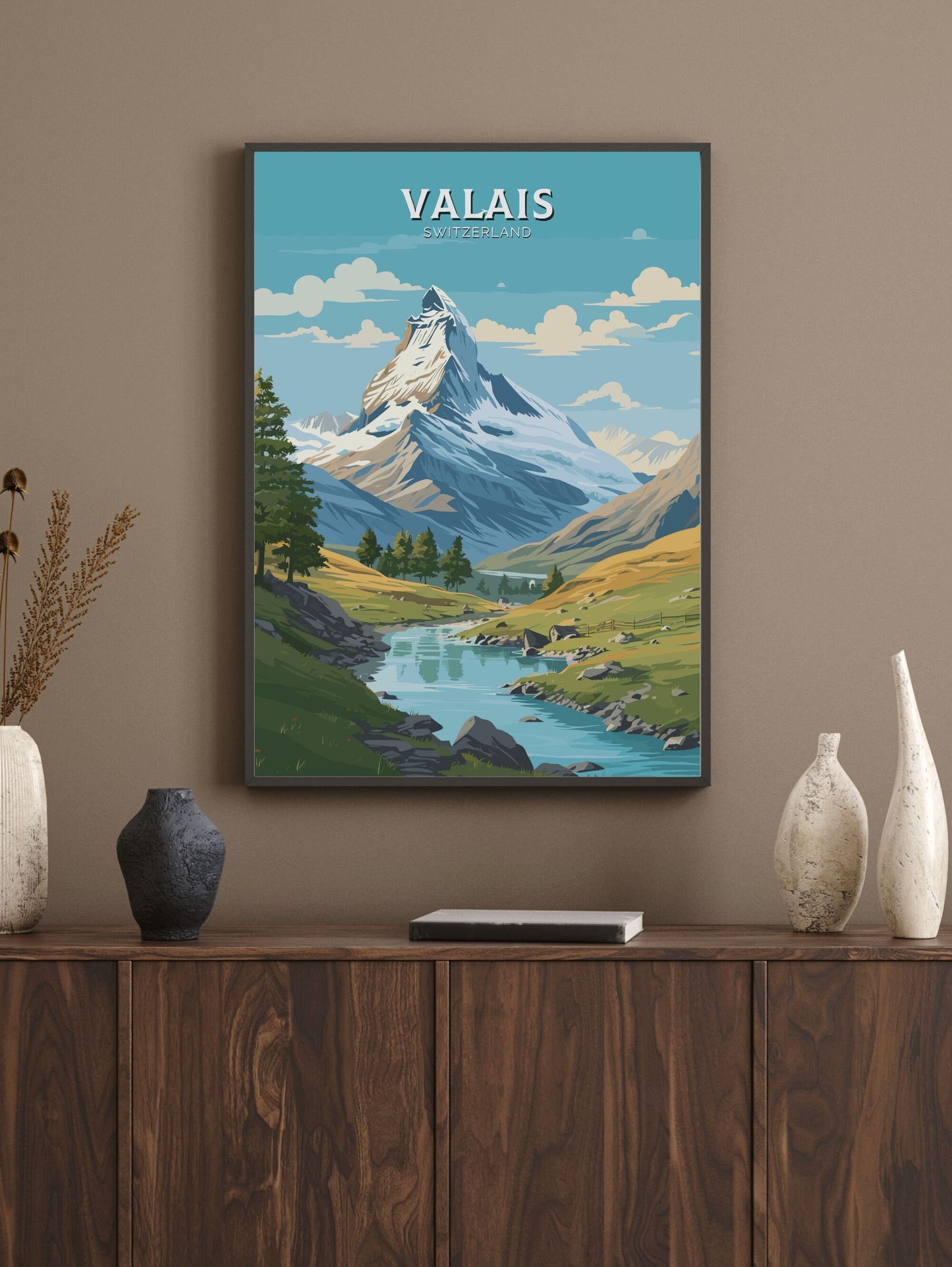 Valais Travel Poster | Valais Travel Print | Valais Illustration | Valais Wall Art | Switzerland Print | Valais Artwork | Valais Art ID 679