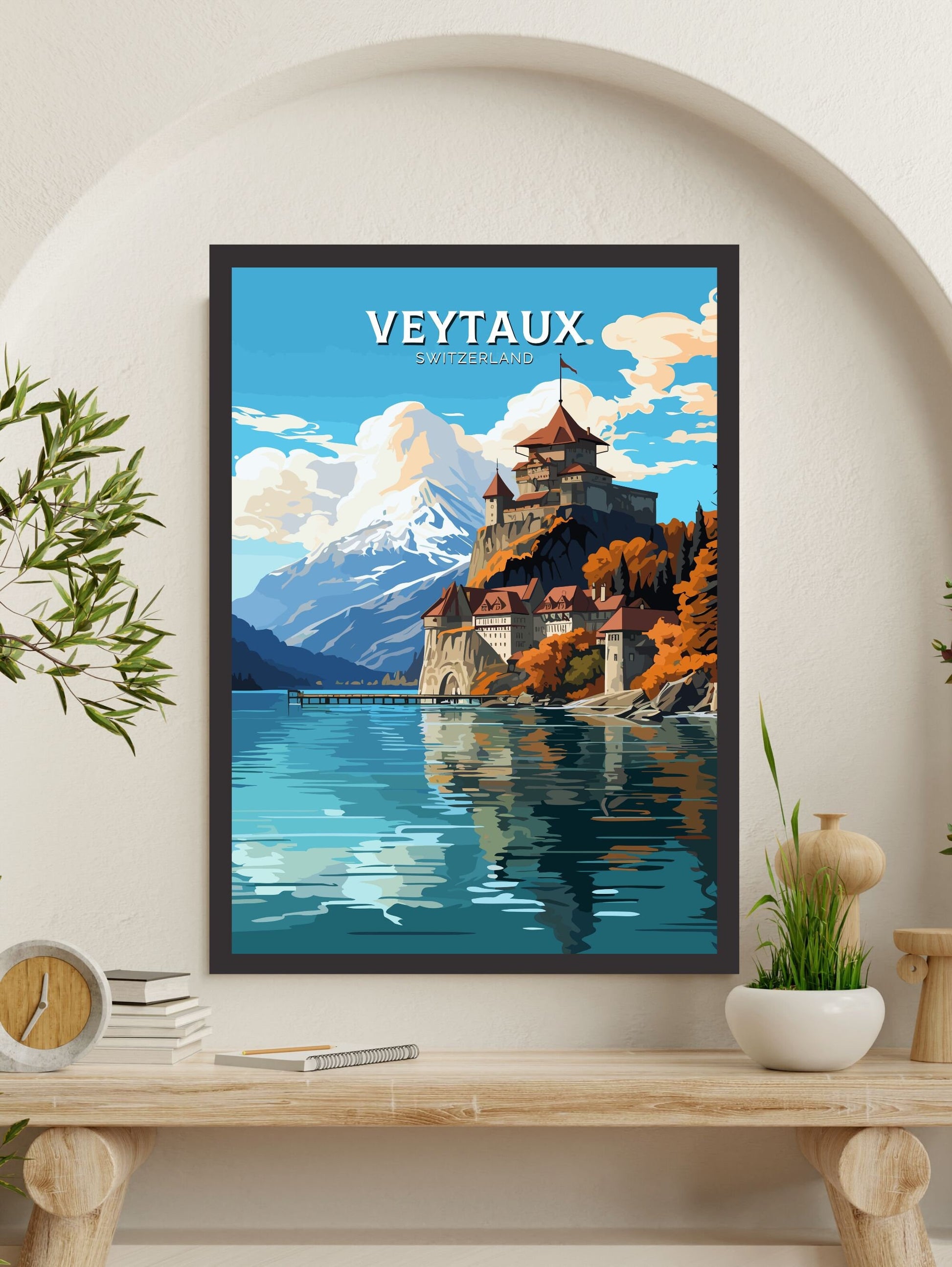 Veytaux Travel Poster | Veytaux Travel Print | Veytaux Illustration | Veytaux Wall Art | Switzerland Print | Veytaux Artwork | ID 680