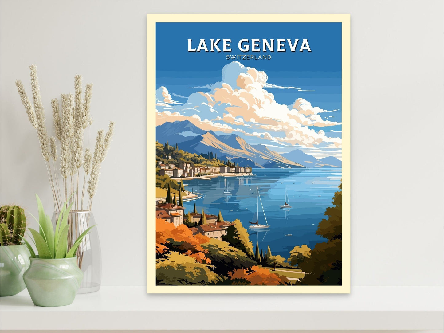 Lake Geneva Travel Poster | Lake Geneva Travel Print | Geneva Illustration | Geneva Wall Art | Switzerland Print | Geneva Artwork | ID 677