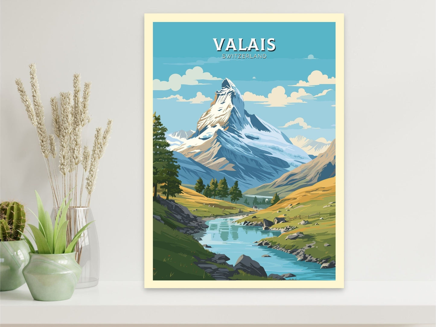 Valais Travel Poster | Valais Travel Print | Valais Illustration | Valais Wall Art | Switzerland Print | Valais Artwork | Valais Art ID 679