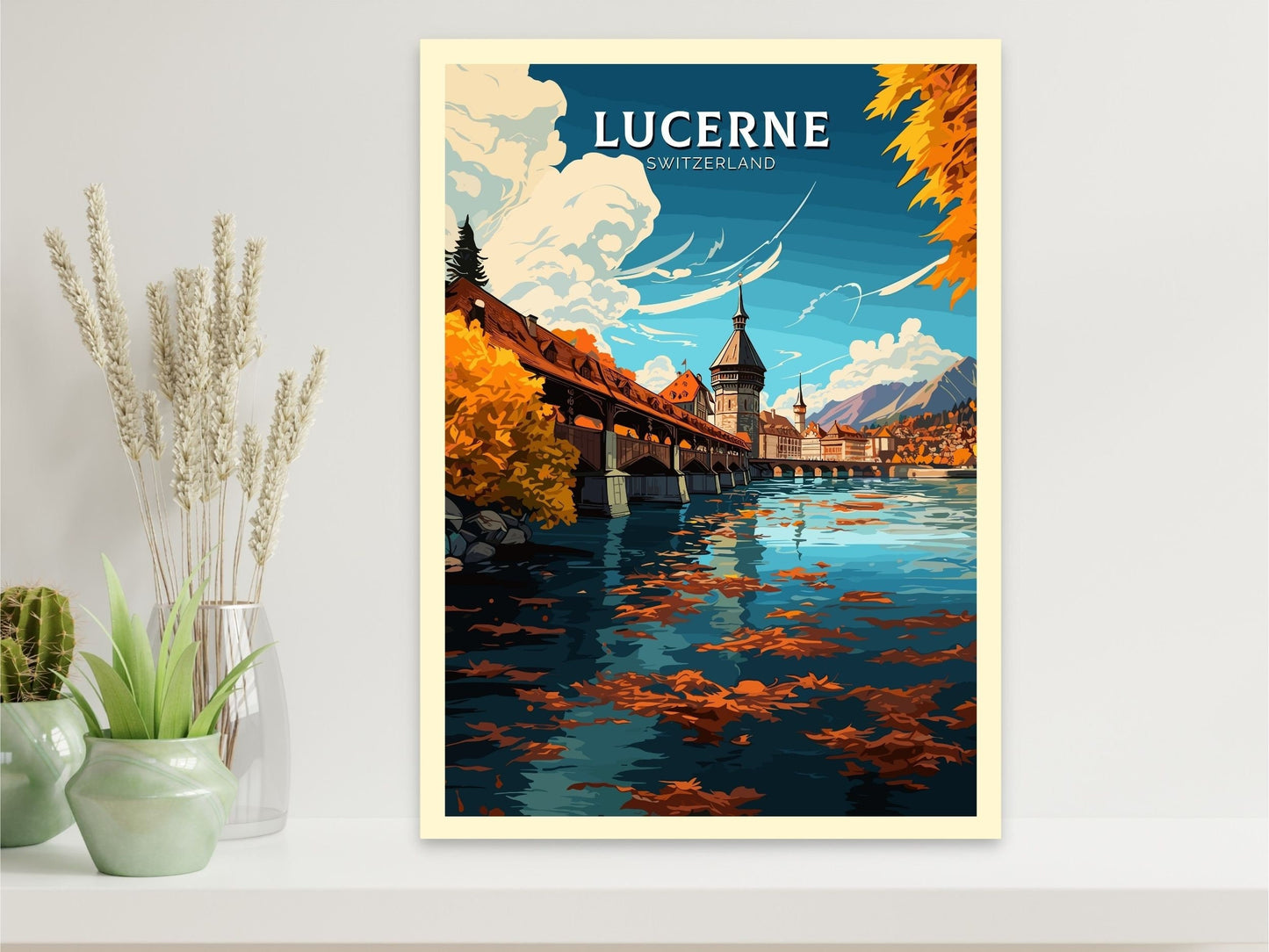 Lucerne Travel Poster | Lucerne Travel Print | Lucerne Illustration | Lucerne Wall Art | Switzerland Print | Lucerne Artwork | ID 678