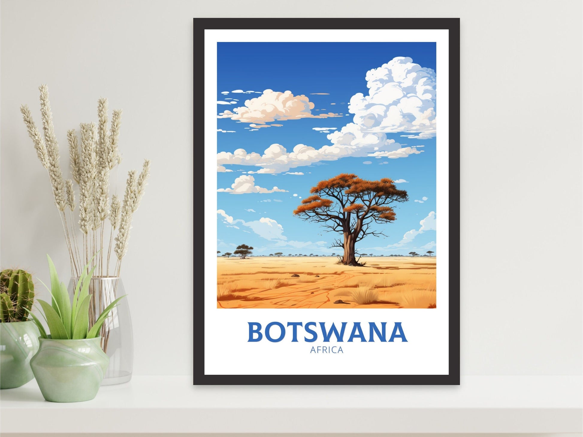 Botswana Travel Poster | Botswana Illustration | Botswana Wall Art | Africa Poster | Botswana Art | Botswana Print | Kalahari Game | ID 640