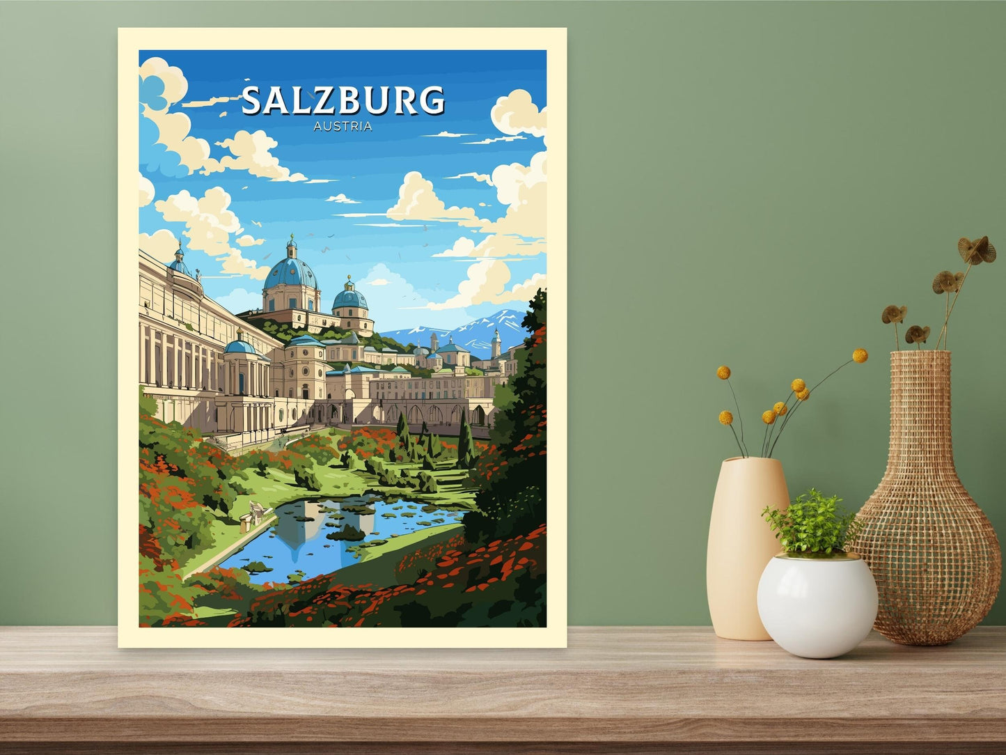 Salzburg Poster | Salzburg Wall Art | Salzburg Art | Salzburg Print | Illustration | Austria Poster | Mirabell Palace and Gardens ID 660