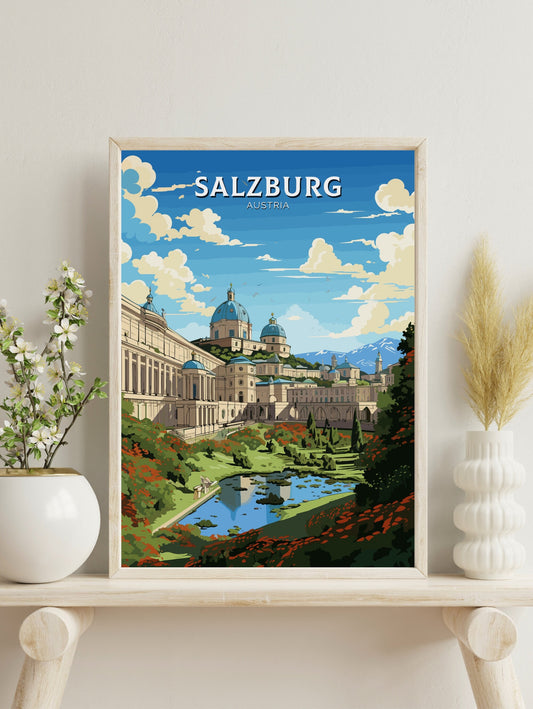 Salzburg Poster | Salzburg Wall Art | Salzburg Art | Salzburg Print | Illustration | Austria Poster | Mirabell Palace and Gardens ID 660