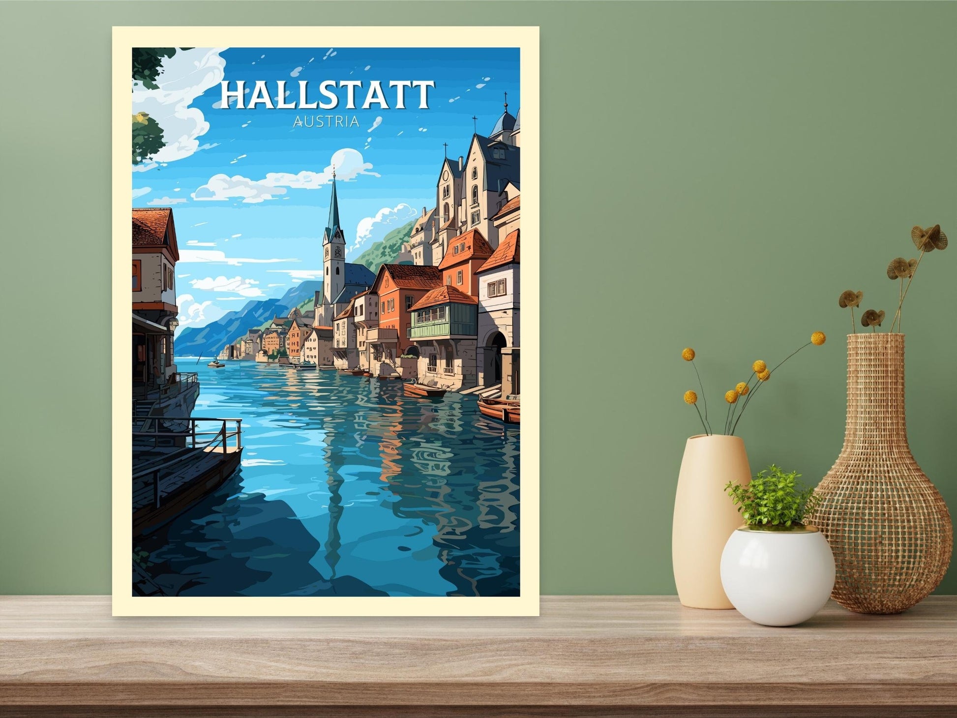 Hallstatt Austria Travel Print | Hallstatt Illustration | Hallstatt Wall Art | Austria Print | Hallstatt Print| Hallstatt Painting | ID 028