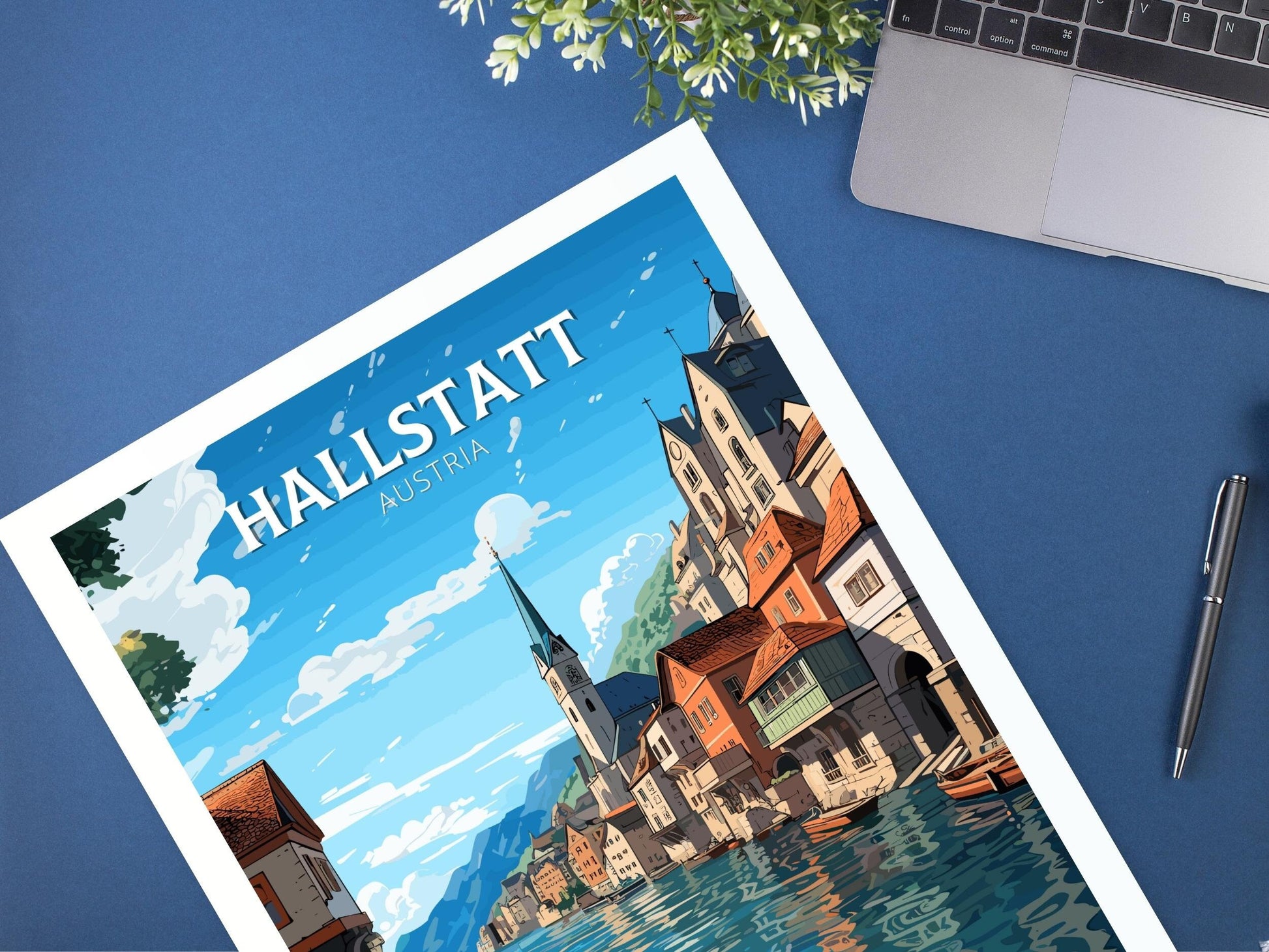 Hallstatt Austria Travel Print | Hallstatt Illustration | Hallstatt Wall Art | Austria Print | Hallstatt Print| Hallstatt Painting | ID 028