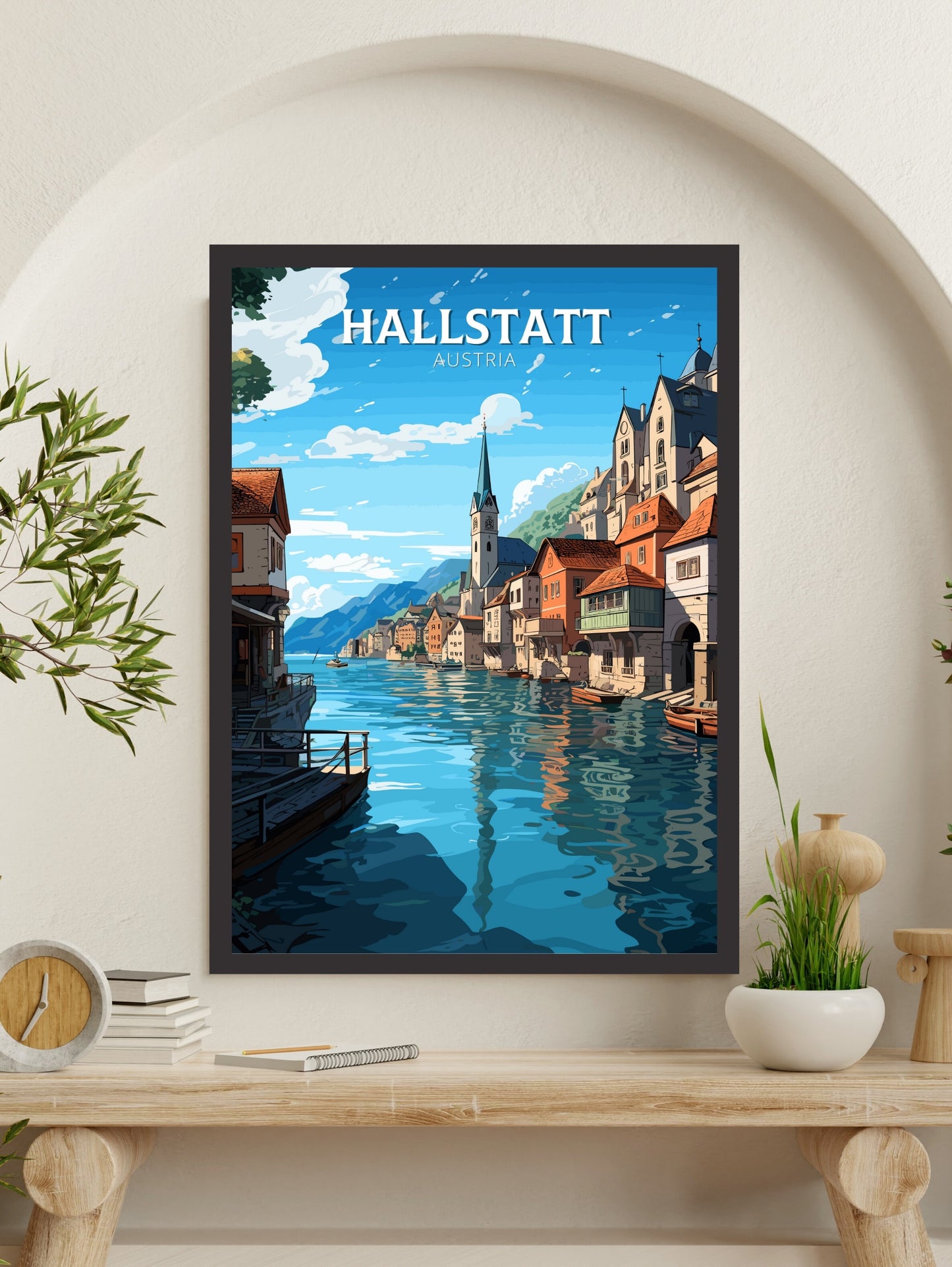 Hallstatt Austria Travel Print | Hallstatt Illustration | Hallstatt Wall Art | Austria Print | Hallstatt Print| Hallstatt Painting | ID 028