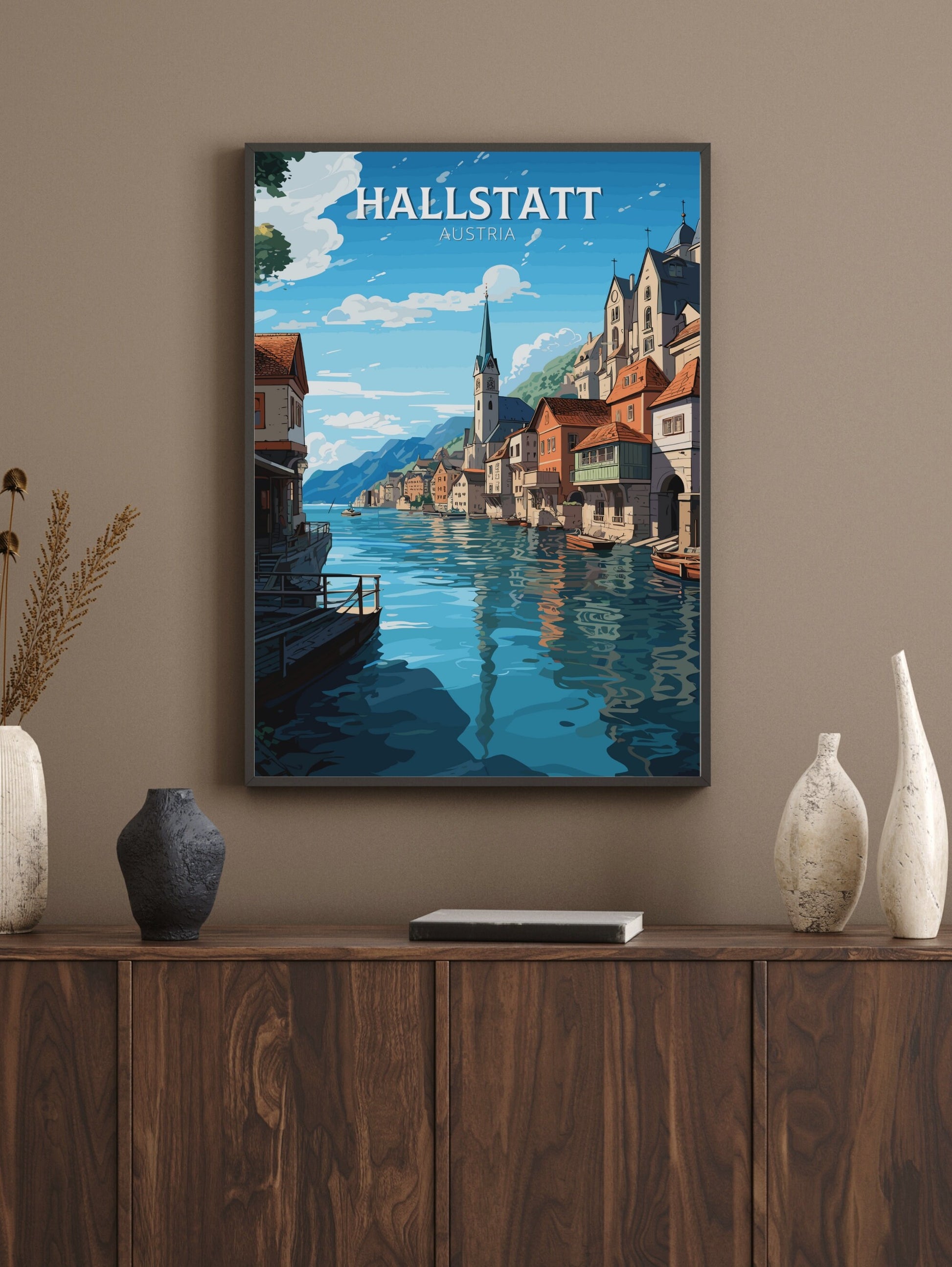 Hallstatt Austria Travel Print | Hallstatt Illustration | Hallstatt Wall Art | Austria Print | Hallstatt Print| Hallstatt Painting | ID 028