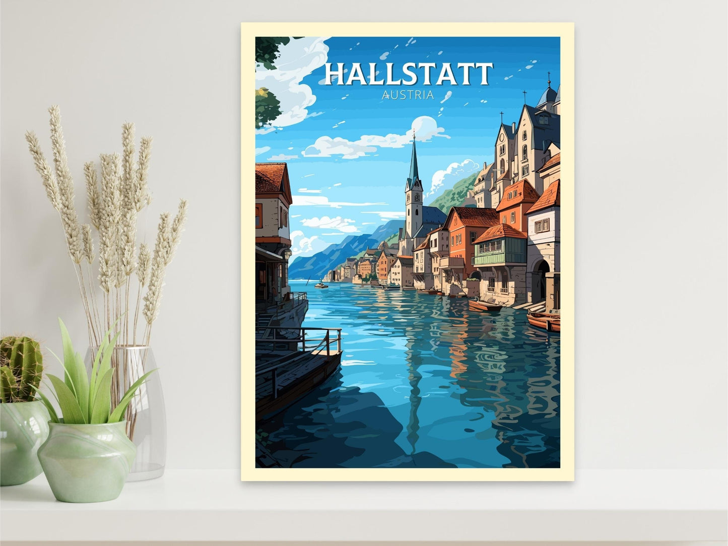 Hallstatt Austria Travel Print | Hallstatt Illustration | Hallstatt Wall Art | Austria Print | Hallstatt Print| Hallstatt Painting | ID 028