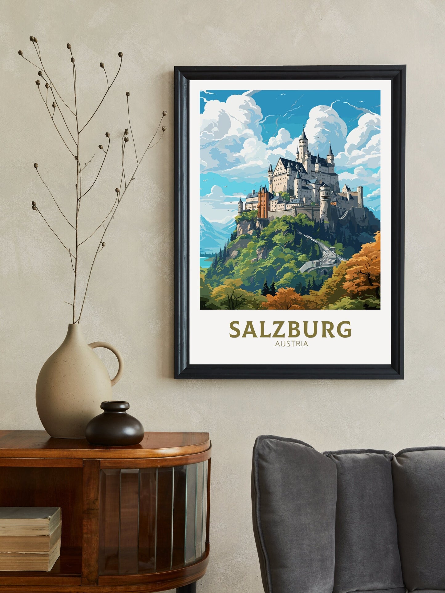 Salzburg Print | Salzburg Poster | Salzburg Decor | Salzburg Wall Art | Salzburg Illustration | Austria Poster | Hohensalzburg Castle ID 665