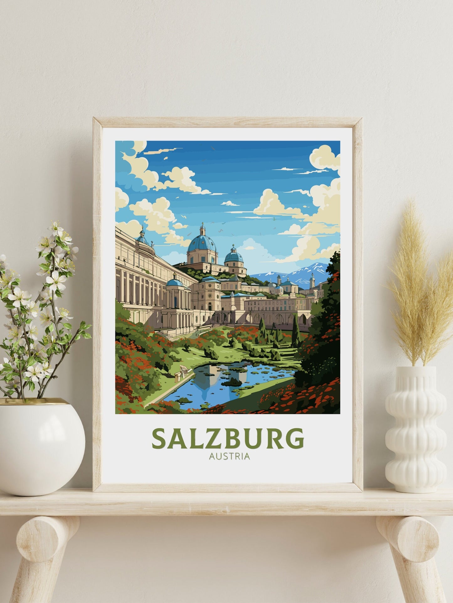 Salzburg Print | Salzburg Poster | Salzburg Wall Art | Salzburg Illustration | Austria Poster | Mirabell Palace and Gardens ID 667