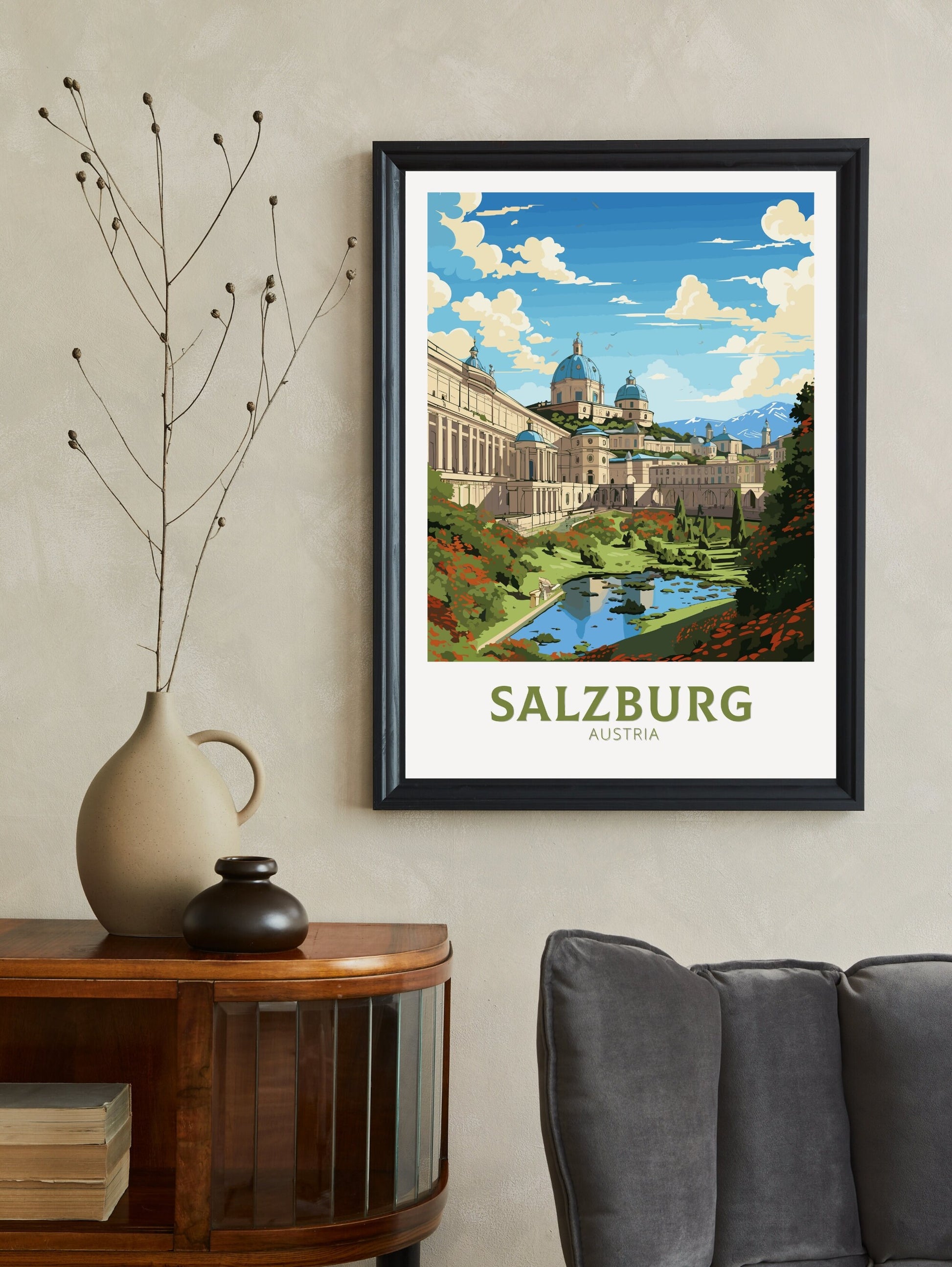 Salzburg Print | Salzburg Poster | Salzburg Wall Art | Salzburg Illustration | Austria Poster | Mirabell Palace and Gardens ID 667