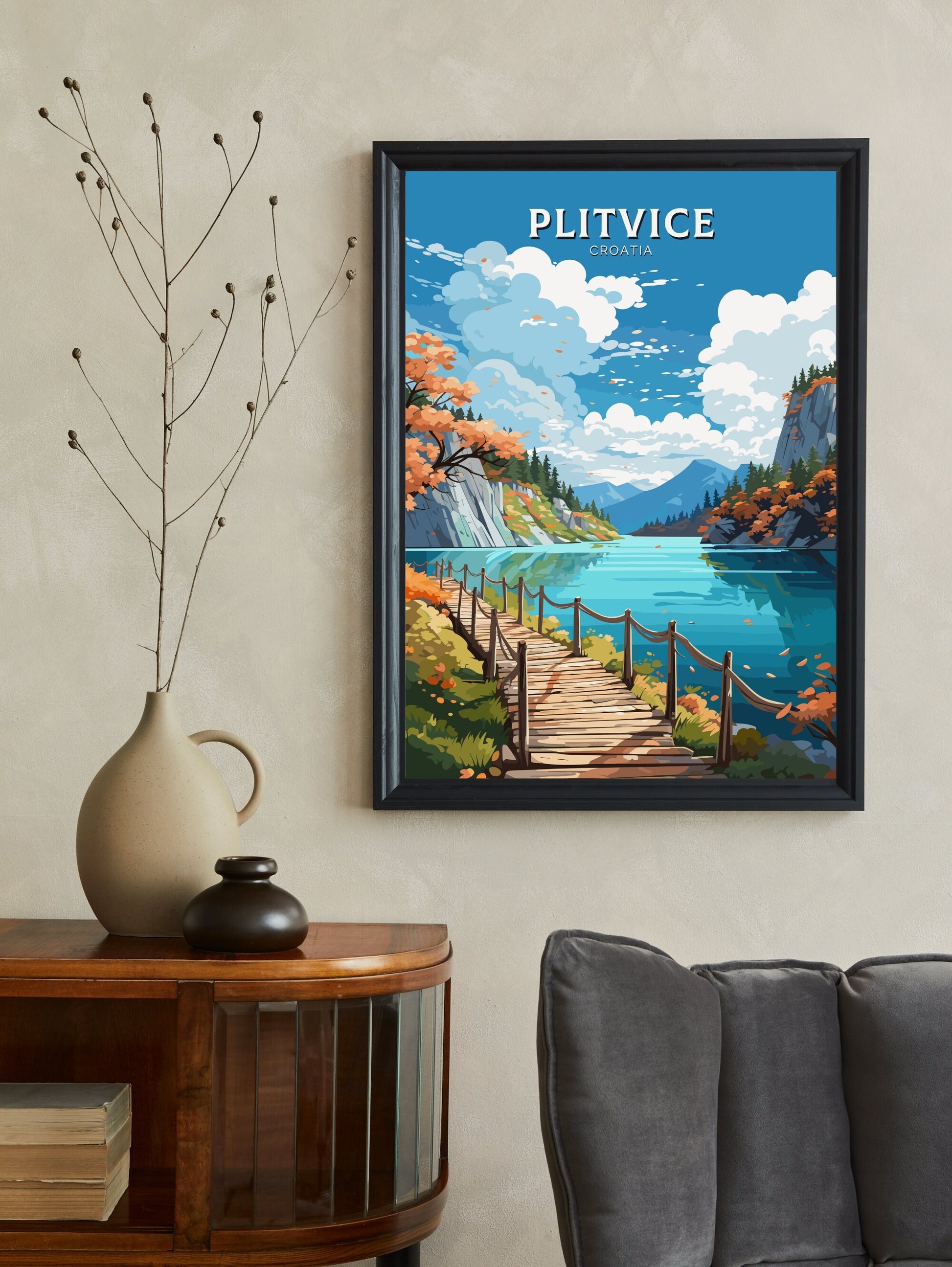 Plitvice Print | Plitvice Illustration | Plitvice Wall Art | Croatia Print | Plitvice Poster | Plitvice Lakes Painting | ID 686