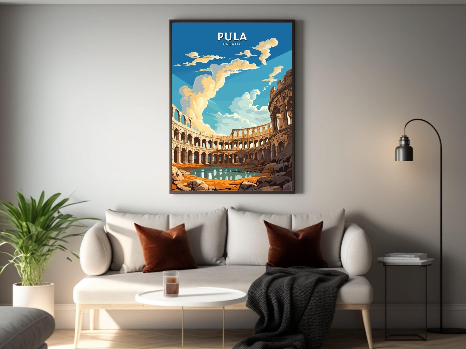 Pula Print | Pula Illustration | Pula Wall Art | Croatia Print | Pula Poster | Pula Lakes Painting | Croatia Poster | Pula Arena | ID 687