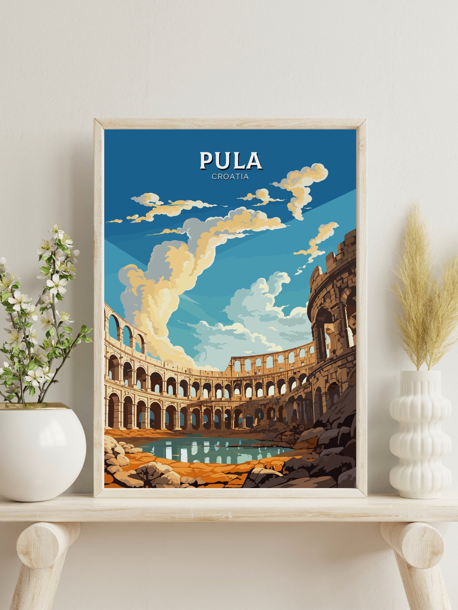 Pula Print | Pula Illustration | Pula Wall Art | Croatia Print | Pula Poster | Pula Lakes Painting | Croatia Poster | Pula Arena | ID 687