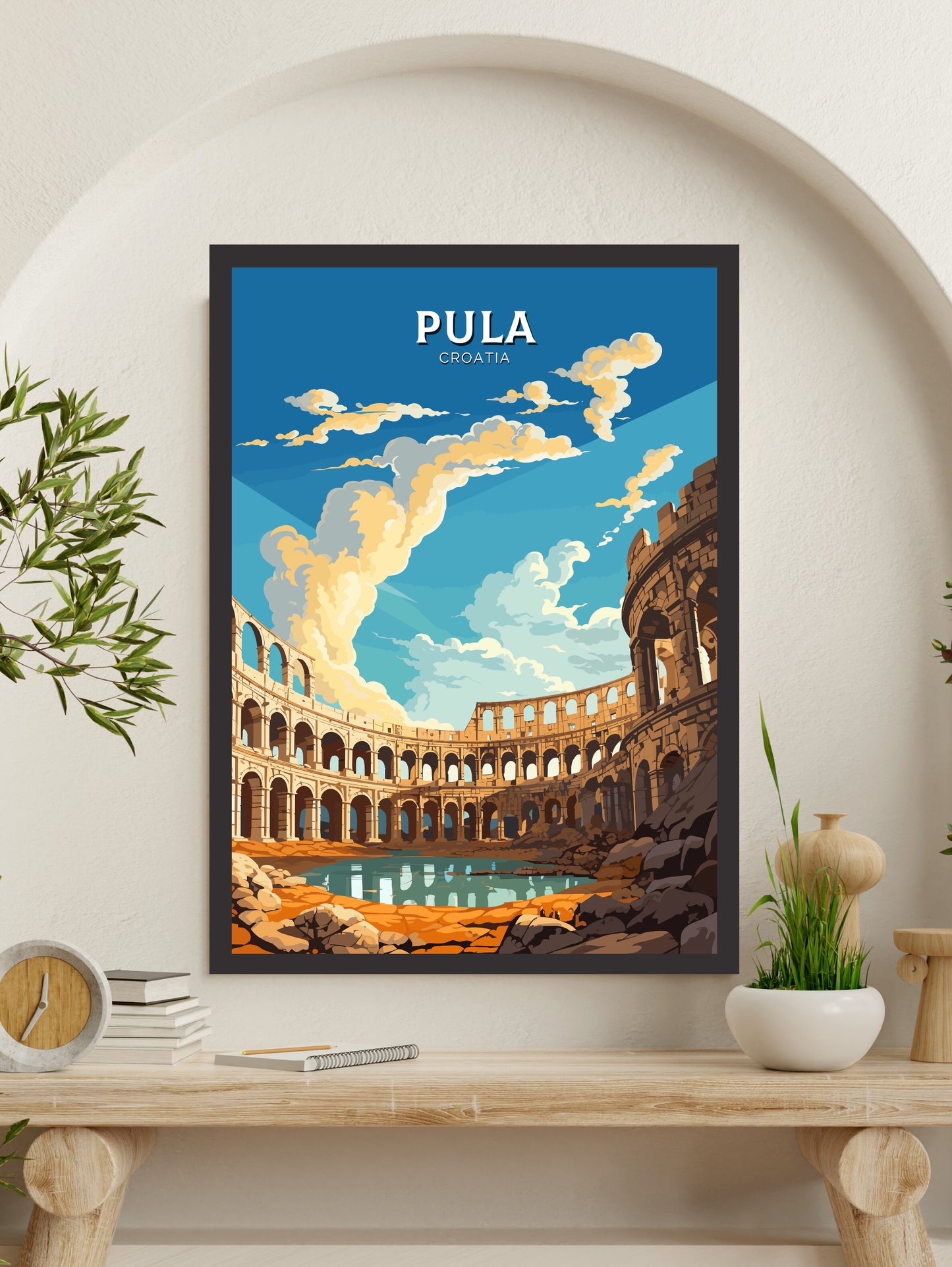 Pula Print | Pula Illustration | Pula Wall Art | Croatia Print | Pula Poster | Pula Lakes Painting | Croatia Poster | Pula Arena | ID 687