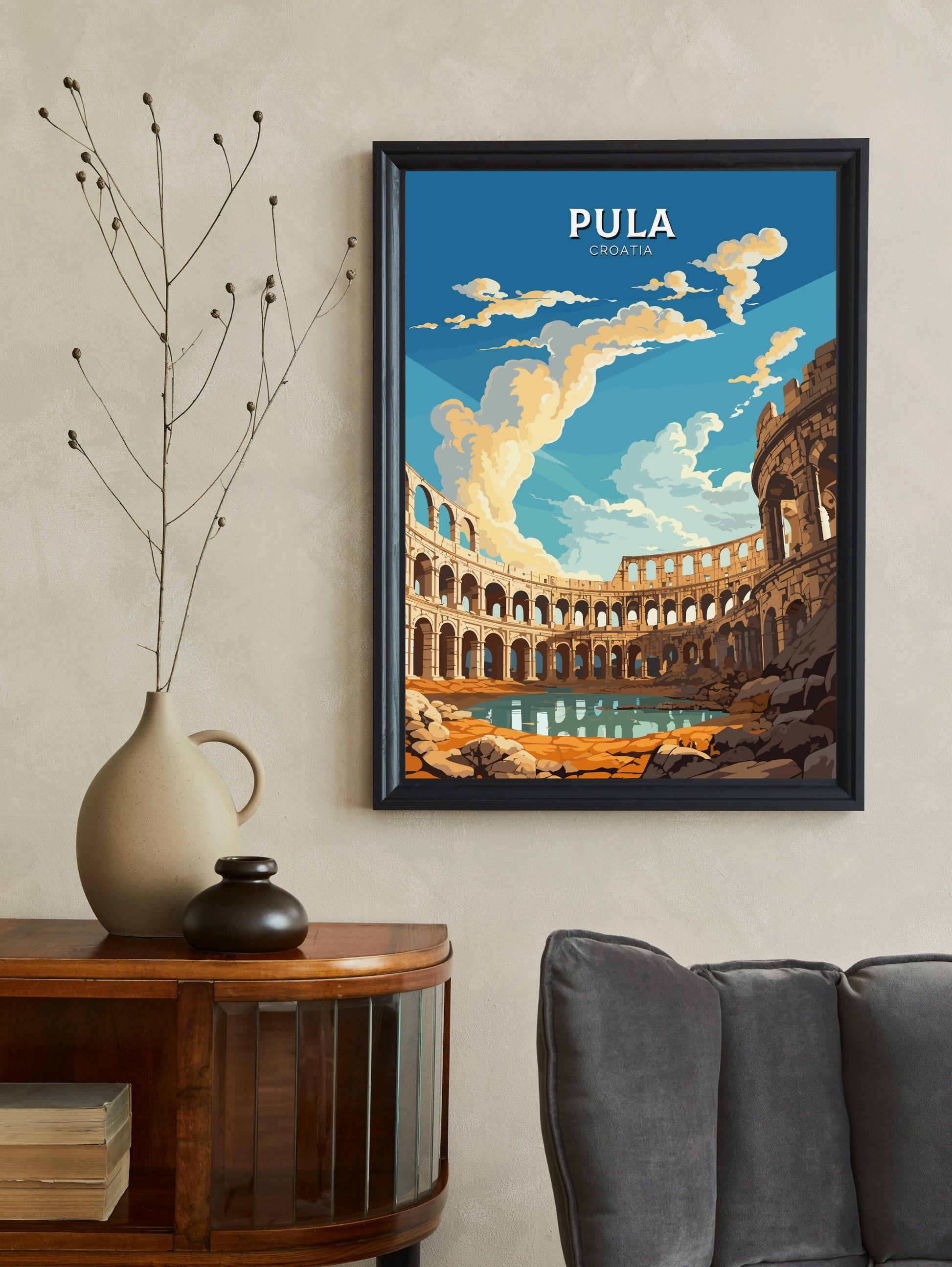 Pula Print | Pula Illustration | Pula Wall Art | Croatia Print | Pula Poster | Pula Lakes Painting | Croatia Poster | Pula Arena | ID 687