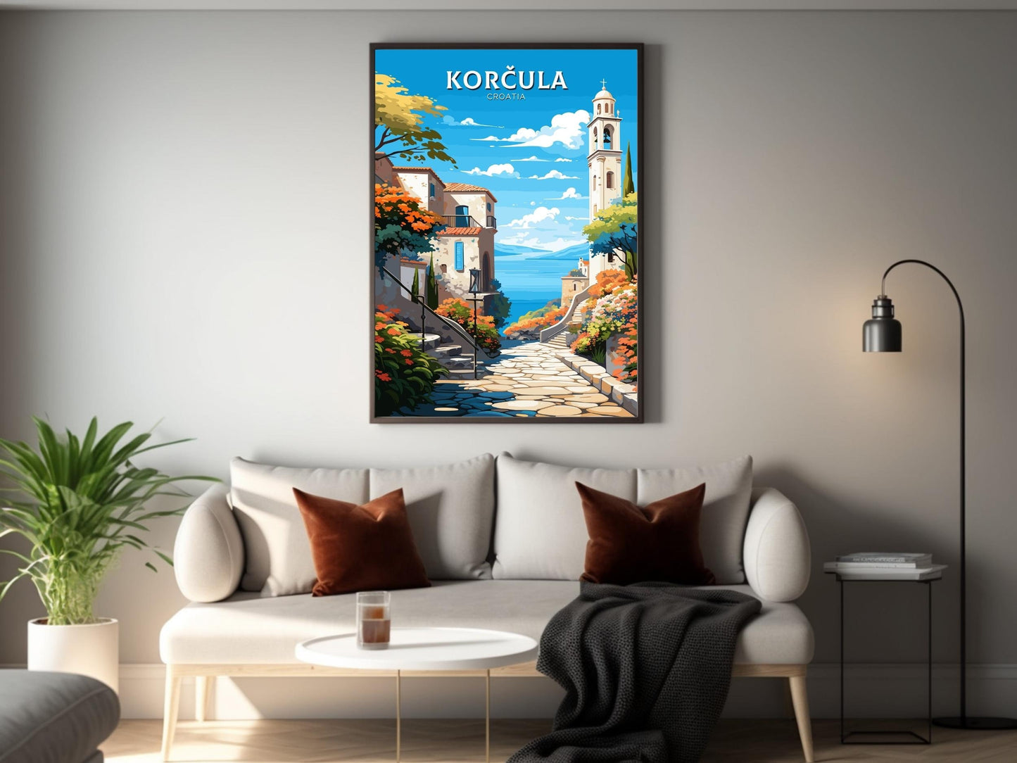 Korčula Print | Korčula Illustration | Korčula Wall Art | Croatia Print | Korčula Poster | Korčula Lakes Painting | Korčula Croatia ID 688