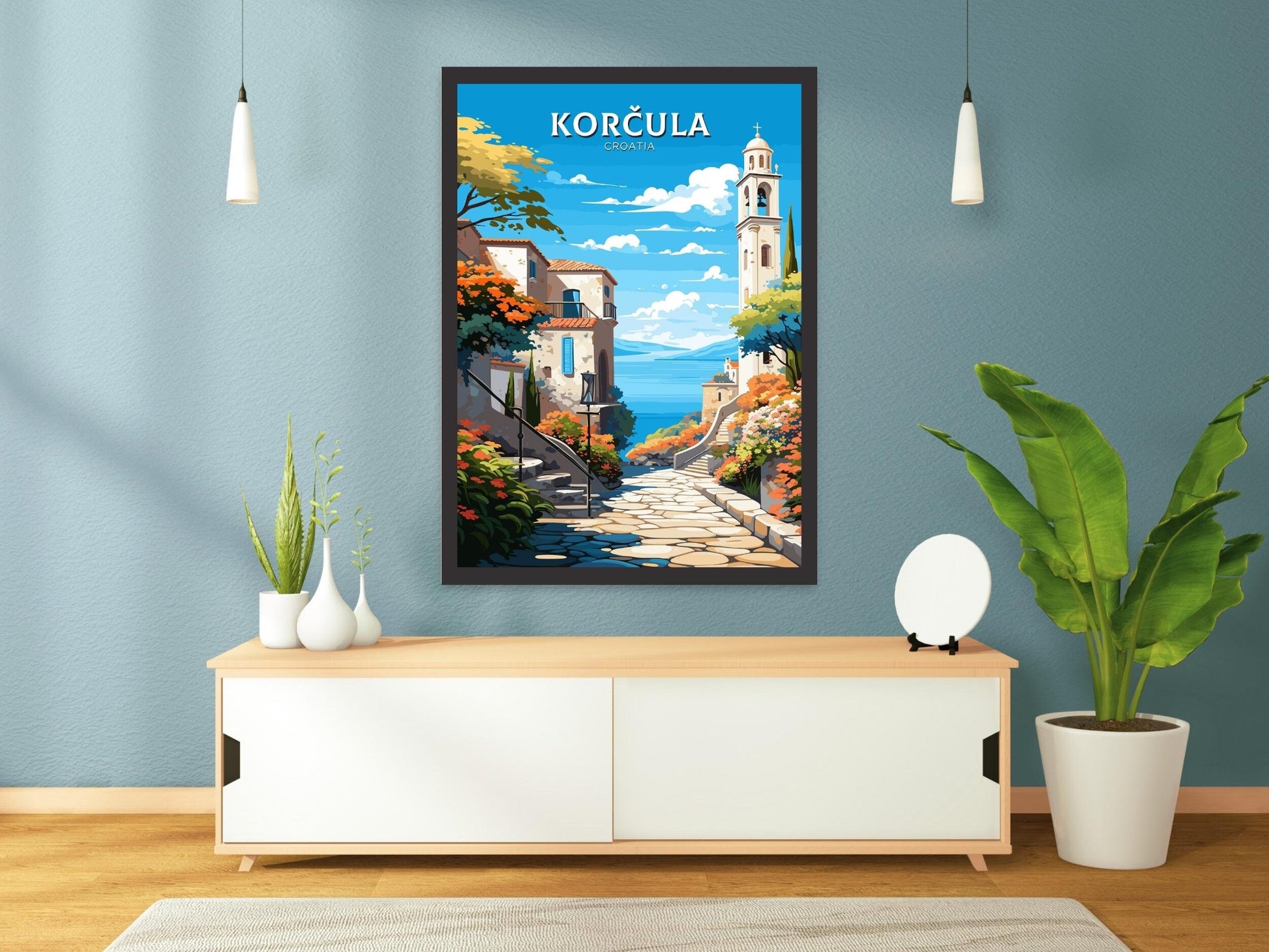 Korčula Print | Korčula Illustration | Korčula Wall Art | Croatia Print | Korčula Poster | Korčula Lakes Painting | Korčula Croatia ID 688