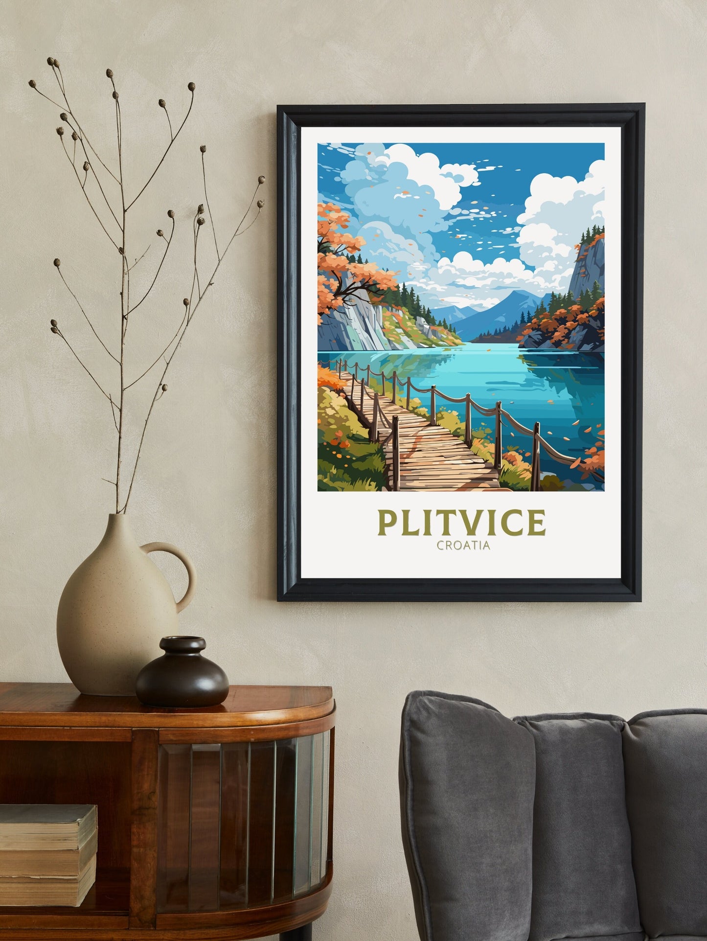 Plitvice Poster | Plitvice Print | Plitvice Illustration | Plitvice Wall Art | Croatia Print | Plitvice Lakes Painting | ID 692