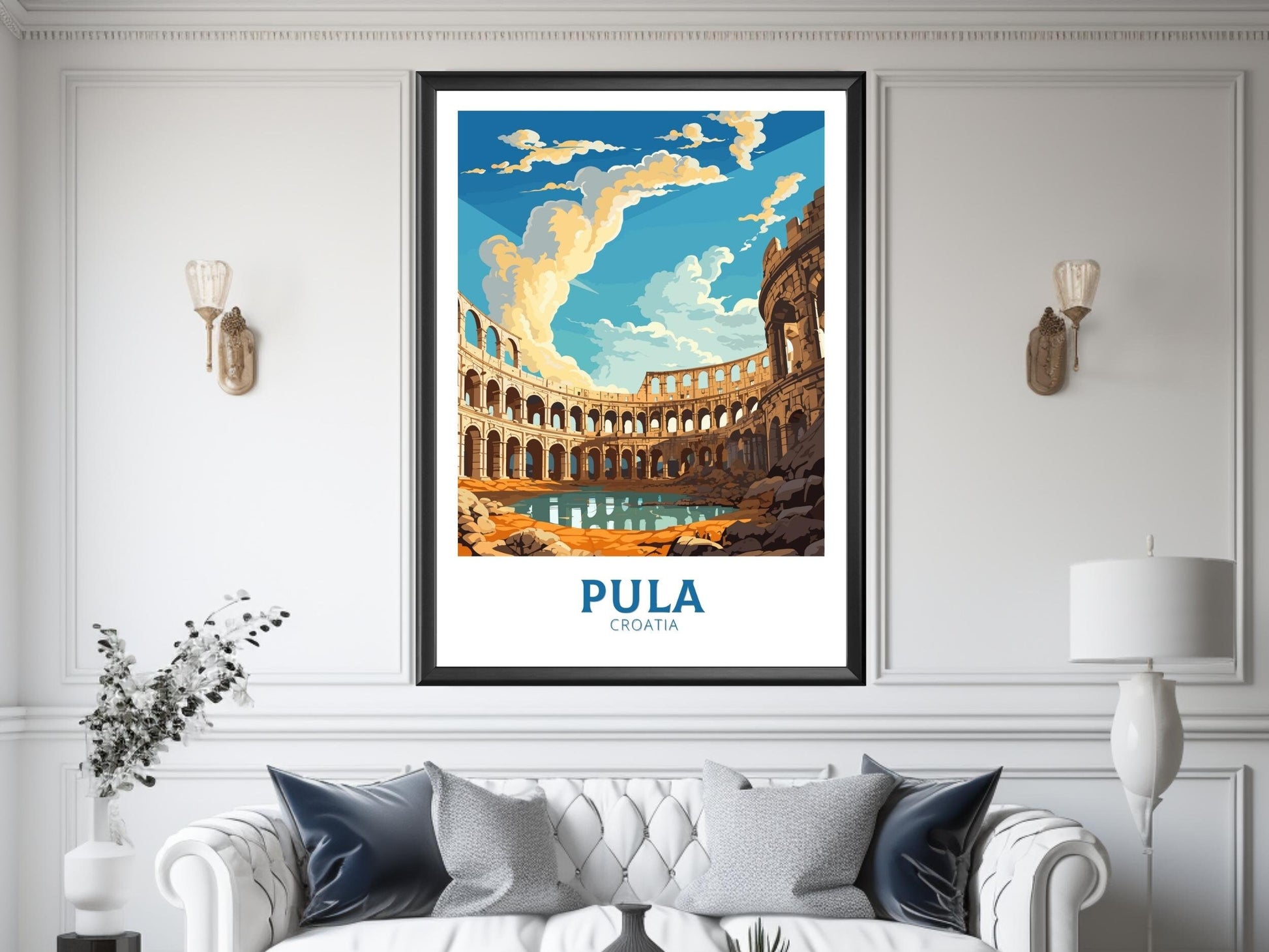 Pula Poster | Pula Print | Pula Illustration | Pula Wall Art | Croatia Print | Pula Lakes Painting | Croatia Poster | Pula Arena | ID 693