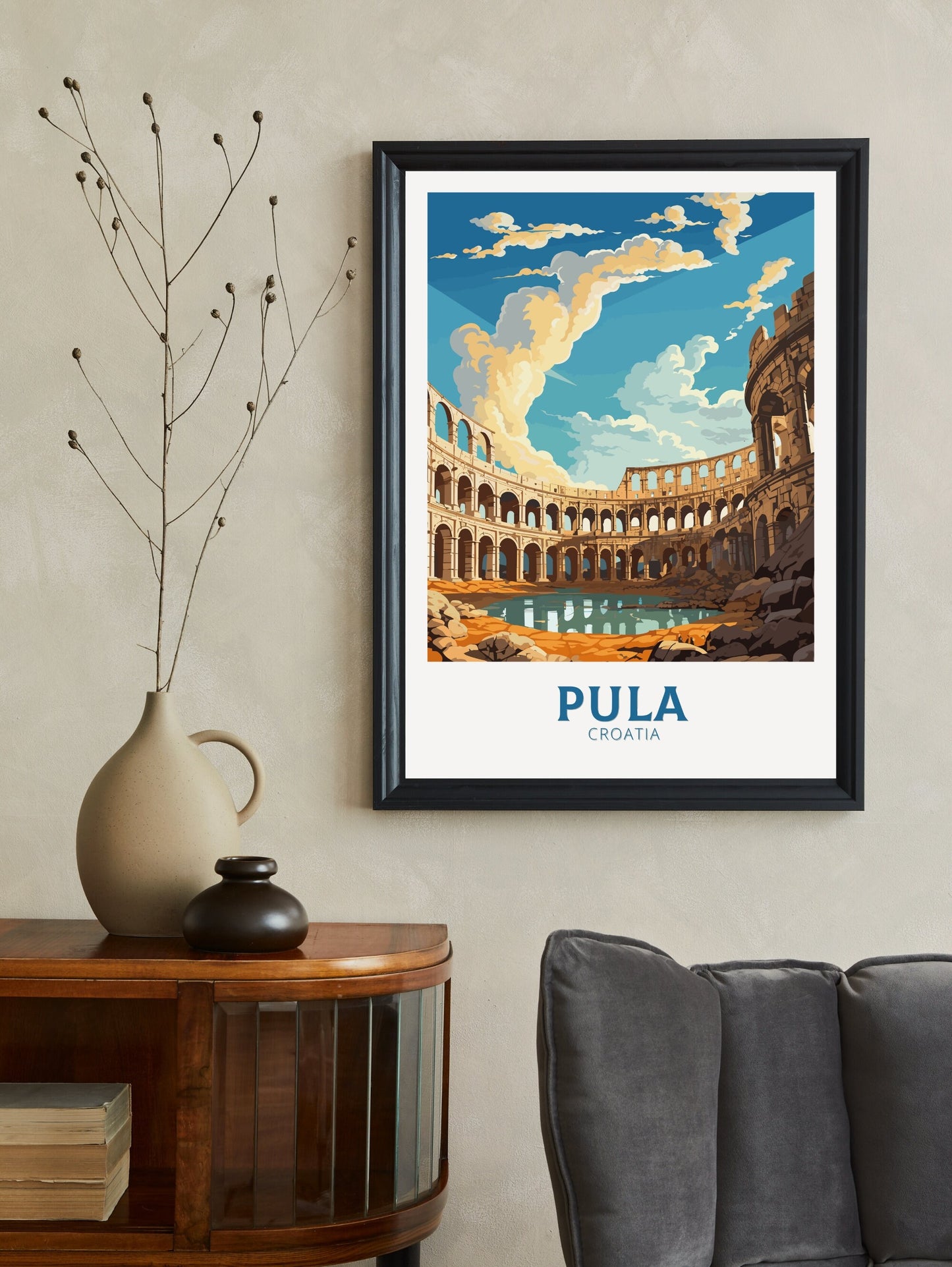 Pula Poster | Pula Print | Pula Illustration | Pula Wall Art | Croatia Print | Pula Lakes Painting | Croatia Poster | Pula Arena | ID 693