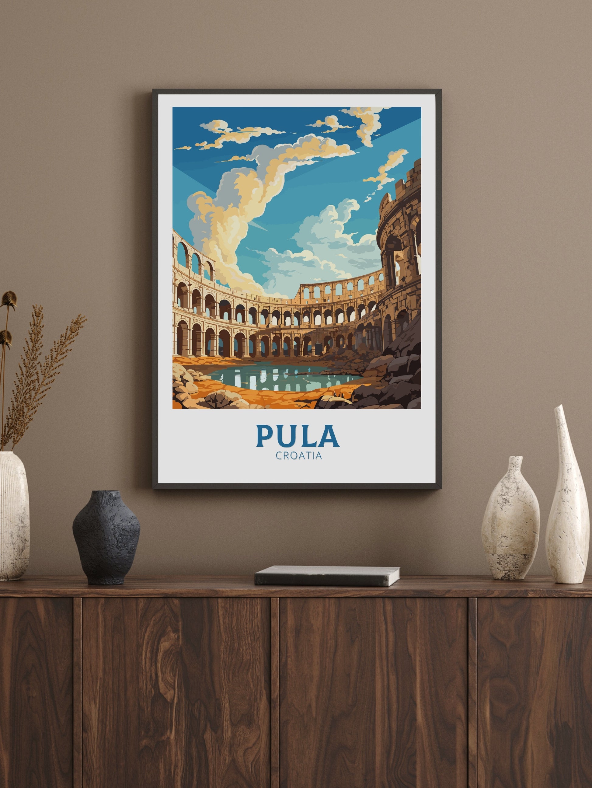 Pula Poster | Pula Print | Pula Illustration | Pula Wall Art | Croatia Print | Pula Lakes Painting | Croatia Poster | Pula Arena | ID 693