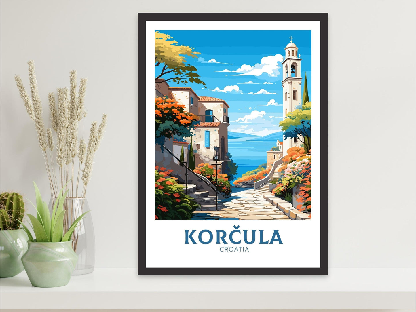 Korčula Poster | Korčula Print | Korčula Illustration | Korčula Wall Art | Croatia Print | Korčula Lakes Painting | Korčula Croatia ID 694