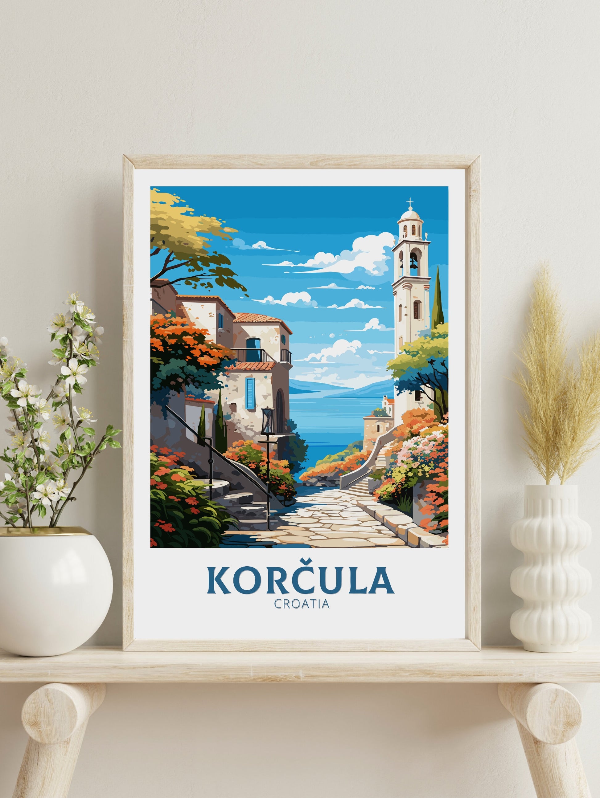 Korčula Poster | Korčula Print | Korčula Illustration | Korčula Wall Art | Croatia Print | Korčula Lakes Painting | Korčula Croatia ID 694