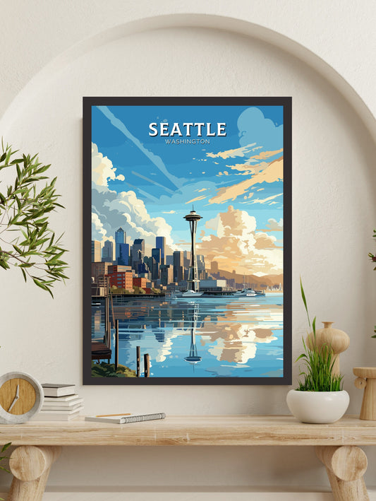 Seattle Poster | Seattle Print | Washington Wall Art | Seattle Illustration | Seattle Painting | City Landscape | Washington Print | ID 804