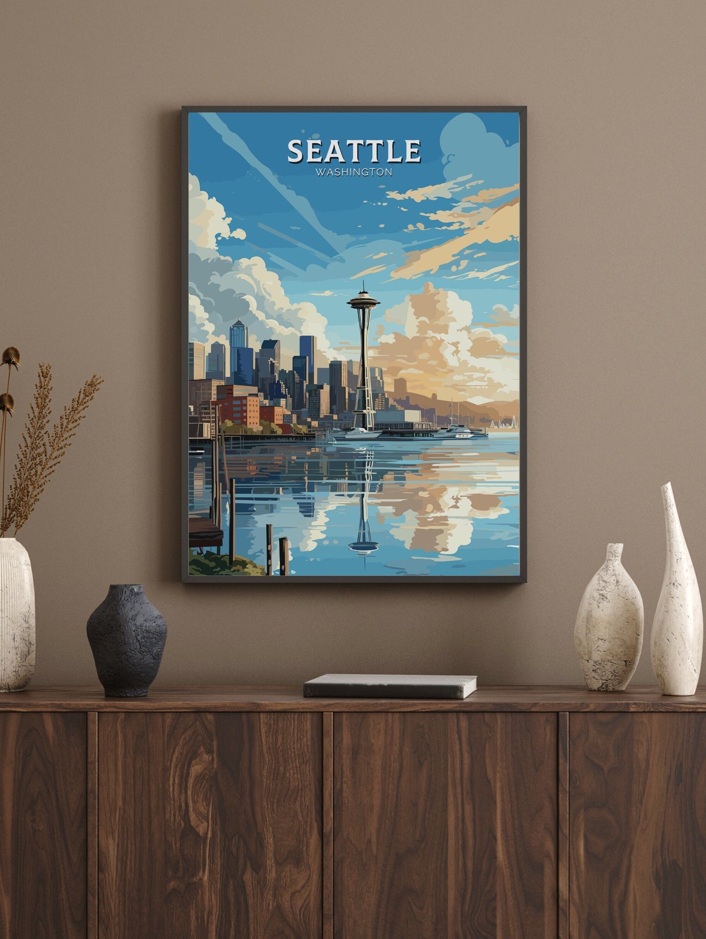 Seattle Poster | Seattle Print | Washington Wall Art | Seattle Illustration | Seattle Painting | City Landscape | Washington Print | ID 804