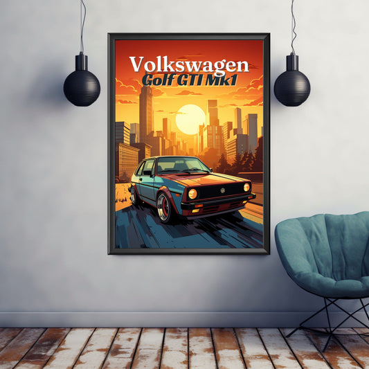 Volkswagen Golf GTI Mk1 Poster, 1980s Car, Volkswagen Golf GTI Mk1 Print, Vintage Car Print, Car Print, Car Poster,Car Art,Classic Car Print