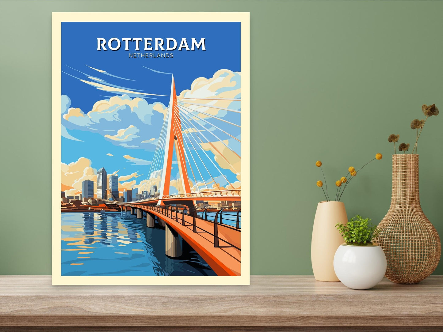 Rotterdam Poster | Rotterdam Netherlands | Rotterdam Wall Art | Netherlands Print | Rotterdam Erasmus Bridge | Rotterdam Print | ID 705