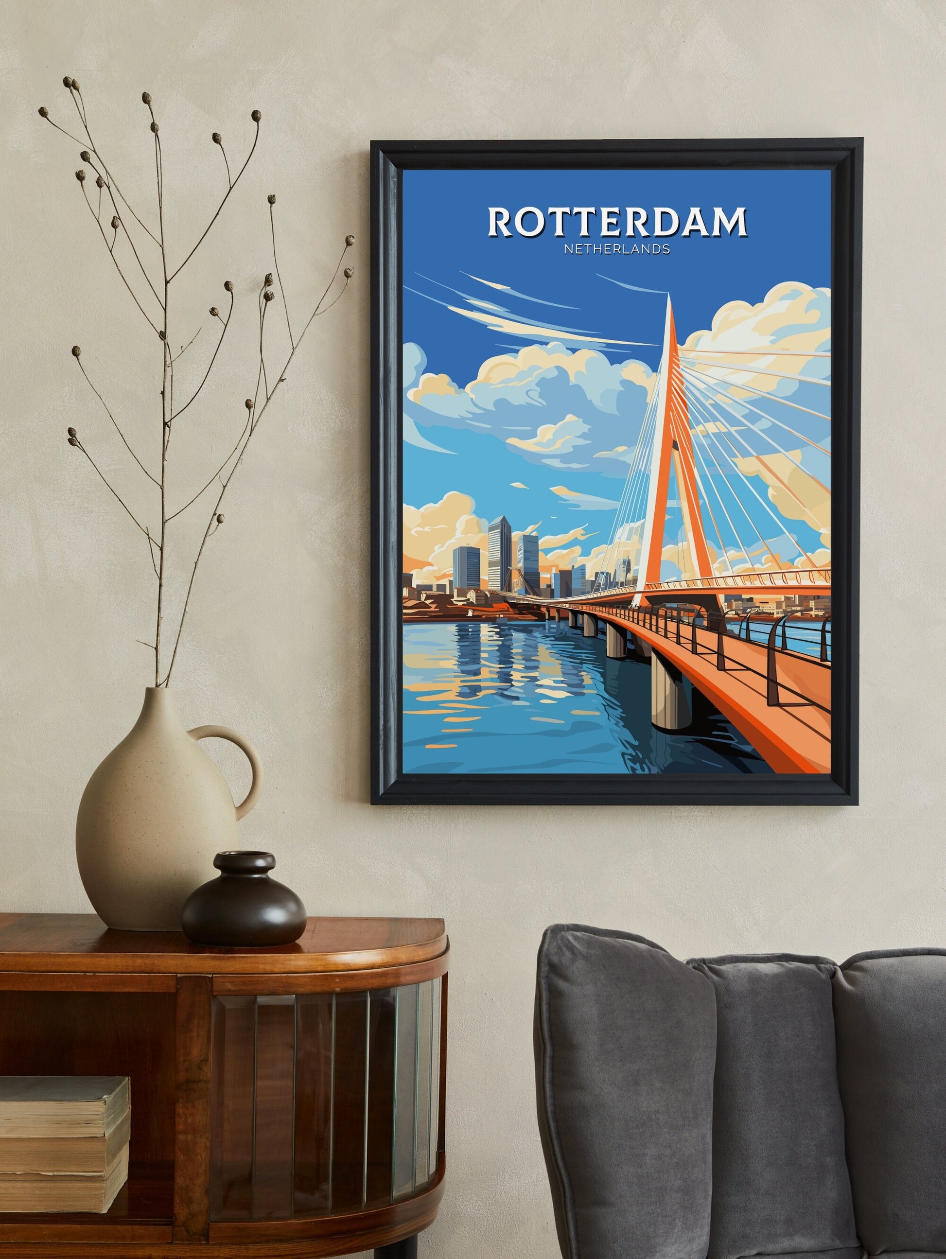 Rotterdam Poster | Rotterdam Netherlands | Rotterdam Wall Art | Netherlands Print | Rotterdam Erasmus Bridge | Rotterdam Print | ID 705